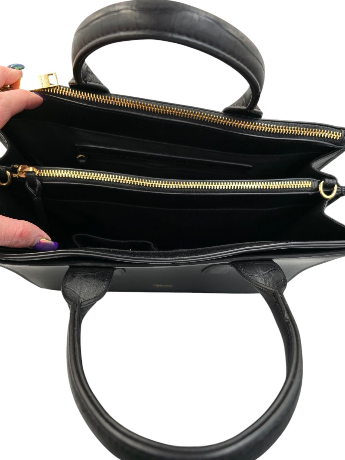 Large Tahari Double Handle Purse Tote Bag 13.5″x10.25″x6″ Black Very HTF RARE
