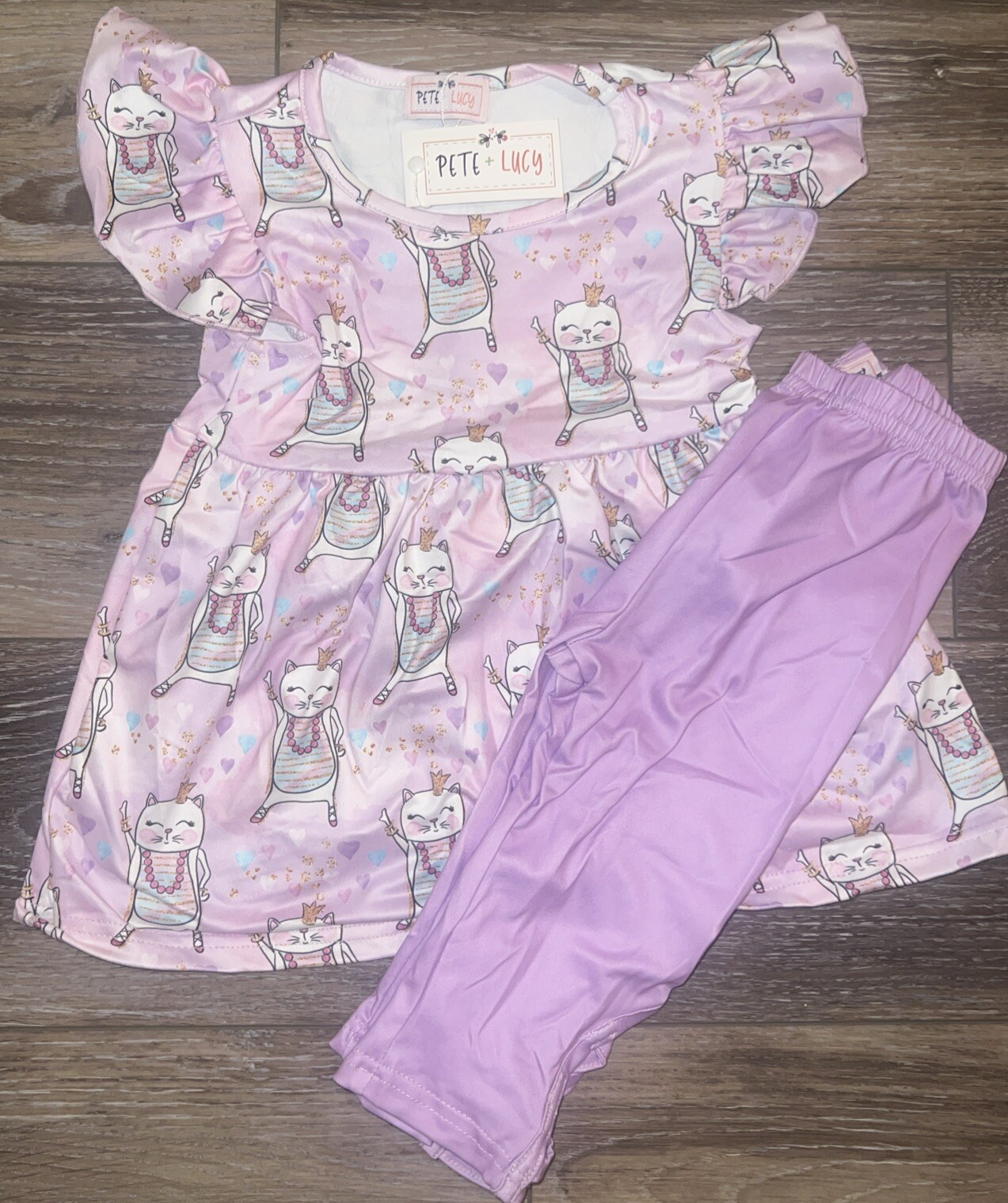 Pete + Lucy Sz 3T Girls 2 Piece Set “cattitude” Cats New NOS Pants Shirt