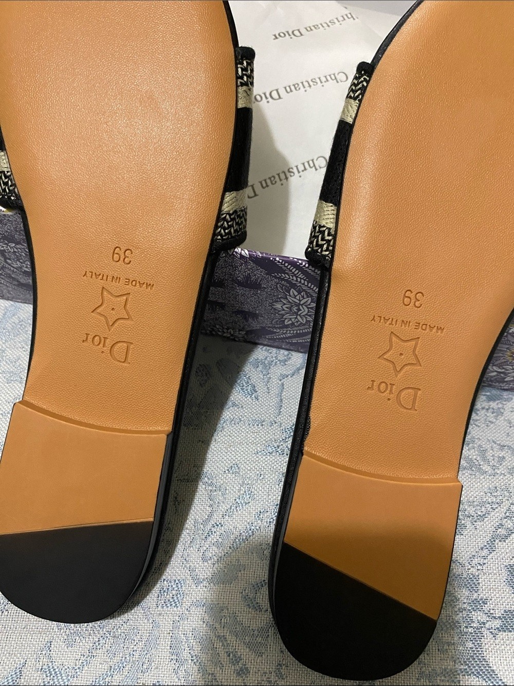 Dior Black and Beige Embroidered Slide Sandals size-EUR-39