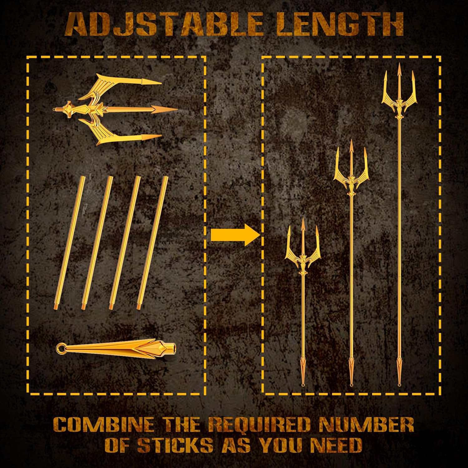 Metal Trident Spear 78 Inches Adjustable Length Cosplay Costume 3-Pronged Poseid