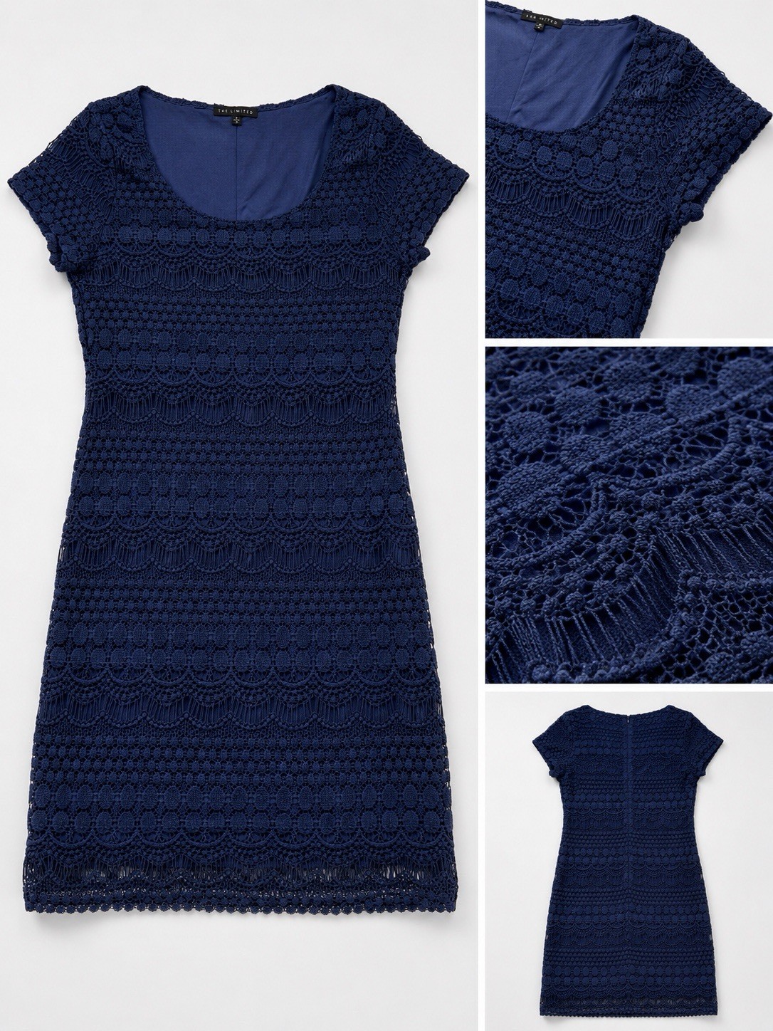 Tiana B Navy Lace Sheath Dress Size L | Crochet Lace 37” Length