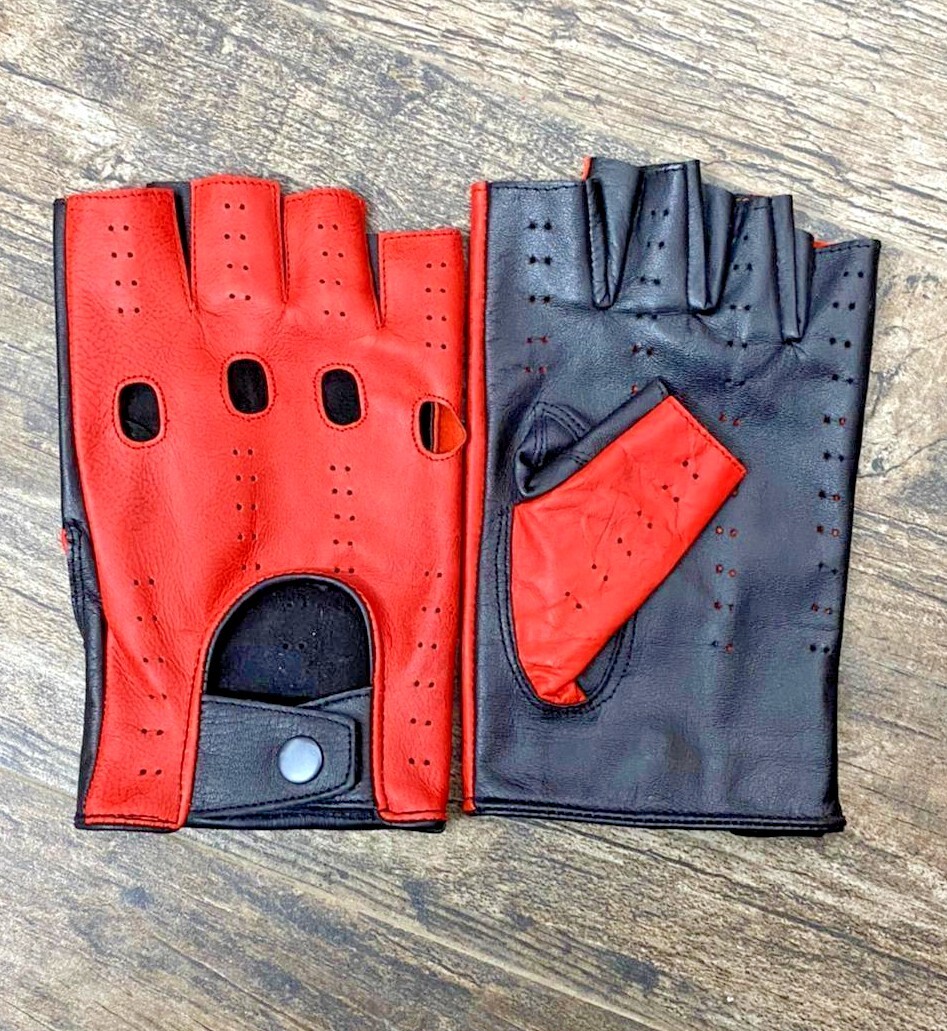 Driving Gloves Fingerless Car Motorcycle Real Leather Police Driver 2 Tone H-4