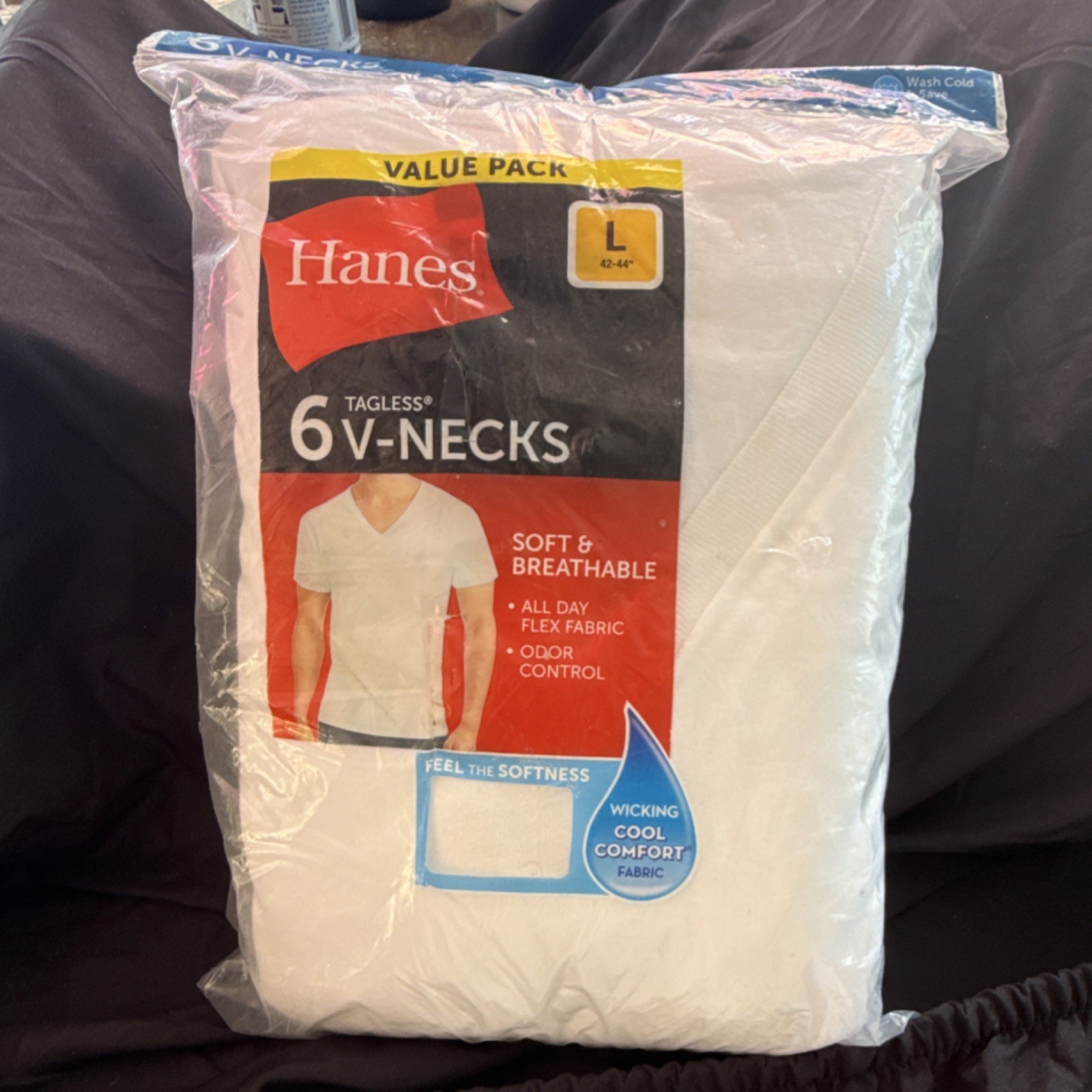 Hanes Tagless Men’s 6-Pack V-Neck Undershirts L White Breathable 777VP6