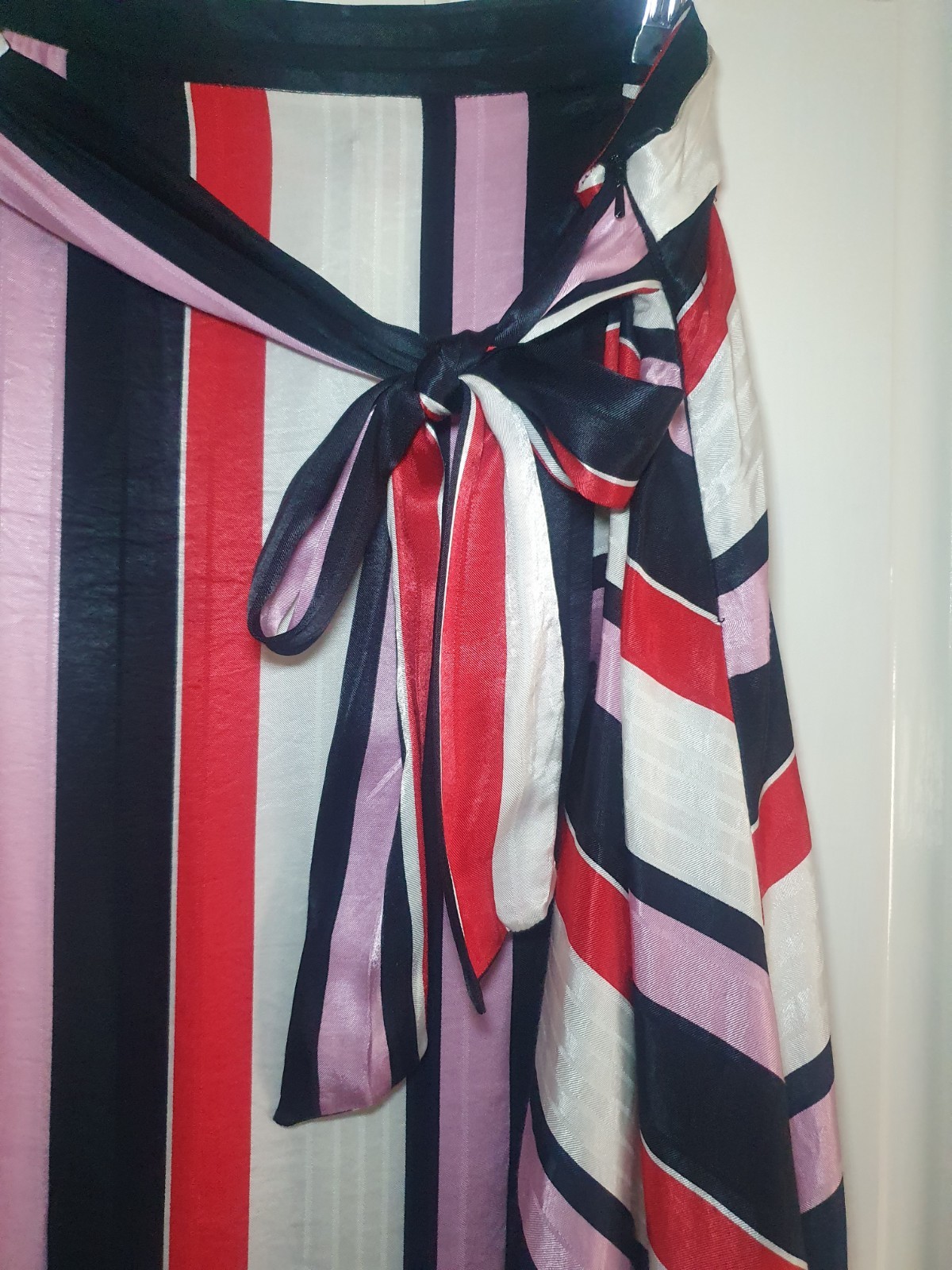 River Island Asymmetric Red Pink White Black Stripe Skirt Size 18 New With Tags