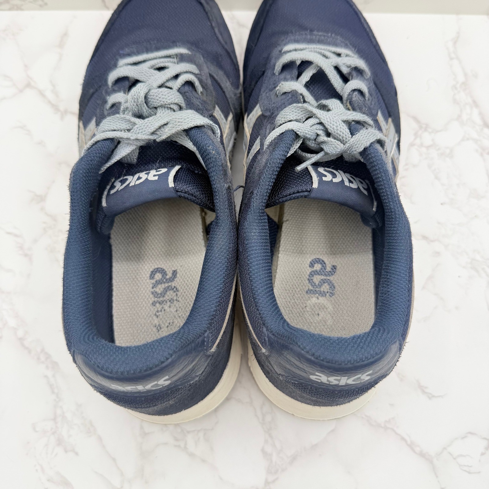 ASICS Lyte Classic Mens Navy Blue Grey Suede Mesh Sneakers 1201A477 Size 9.5