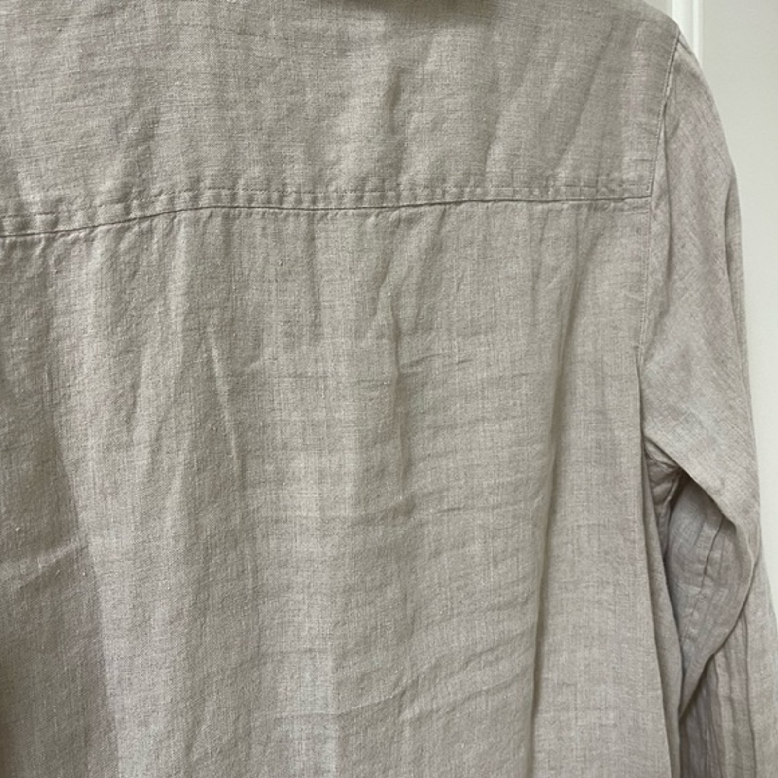 J. Jill Love Linen Neutral Asymmetrical Split Neck Tunic Blouse Top