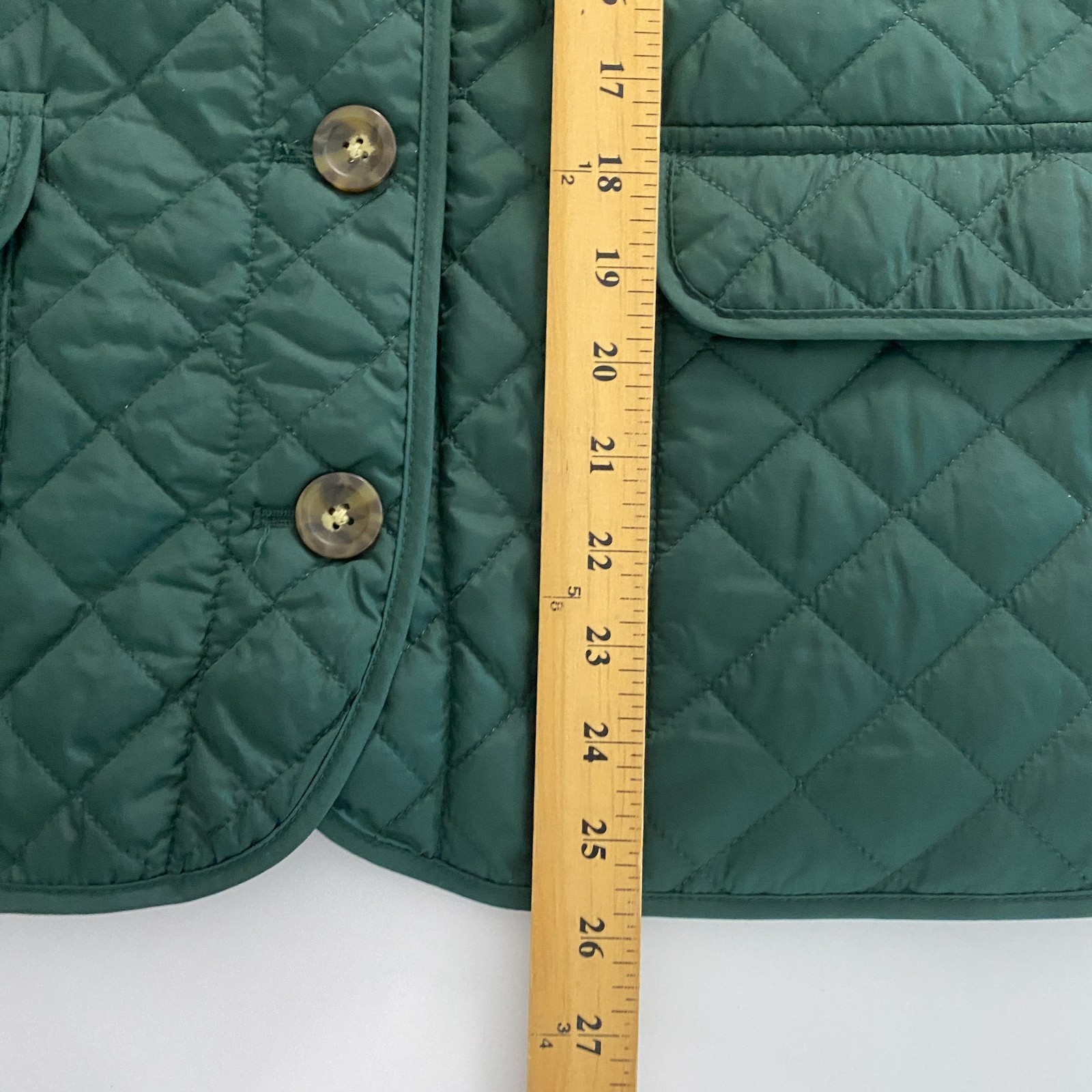 Croft & Barrow Quilted Button Up Long Sleeve Jacket Size Large Green Pockets