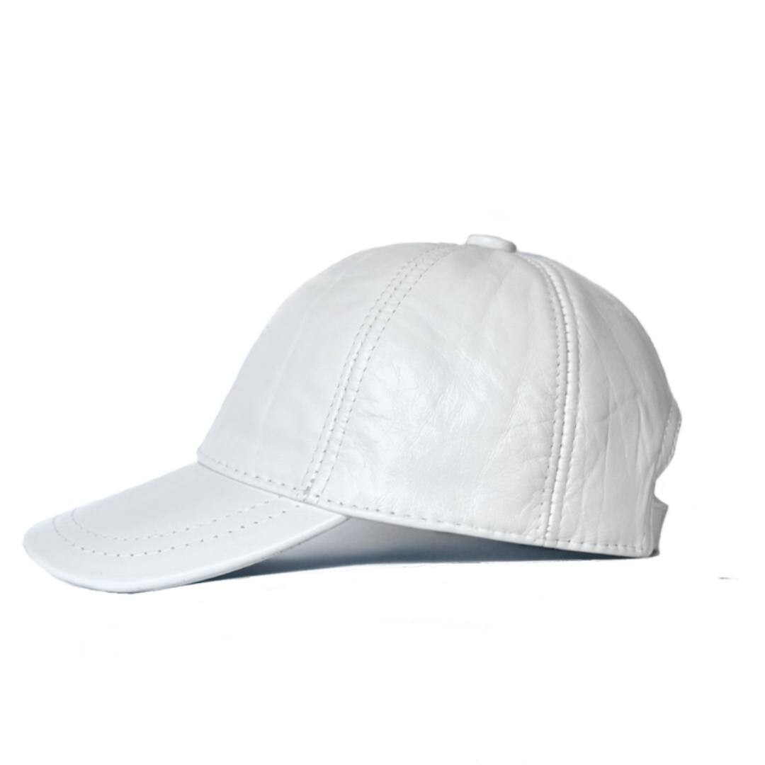 100% Genuine Real Lambskin Leather Baseball Cap Hat White Color