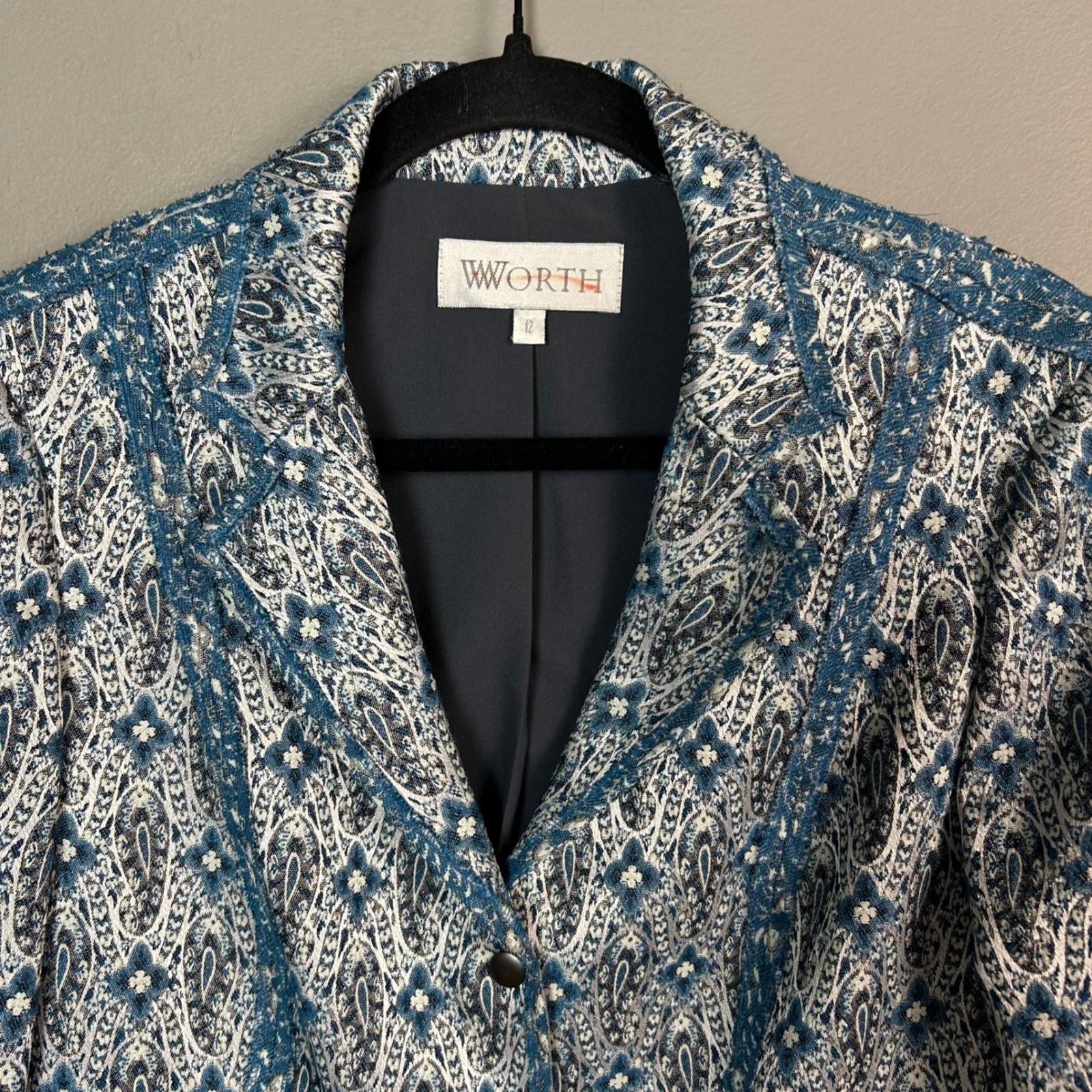 Worth Blazer size 12 Victorian Tapestry Jacket Wool Statement Office Artsy