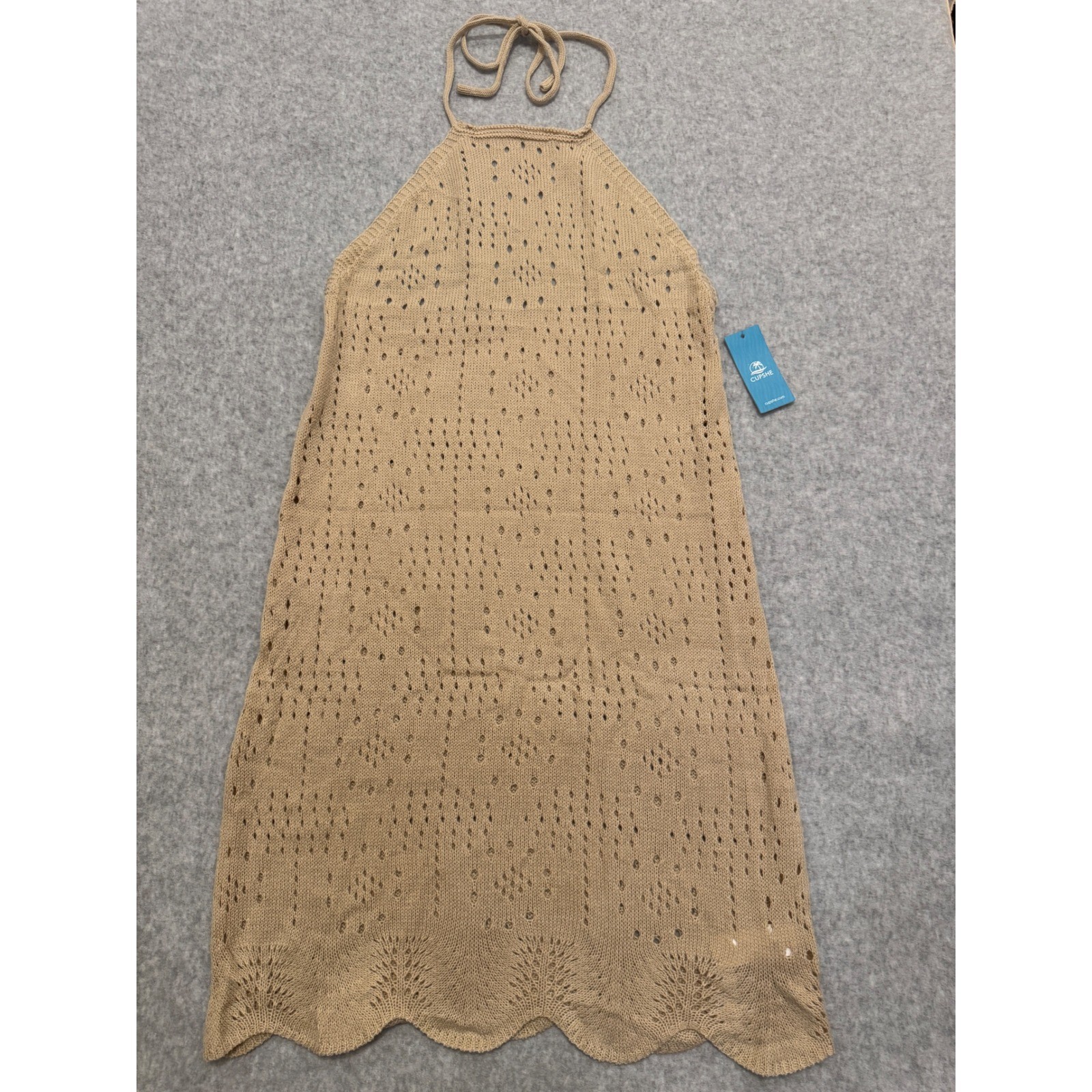 NWT Cupshe Tan Crochet Halter Cover Up Scalloped Hem XL Beach Swim Vacation