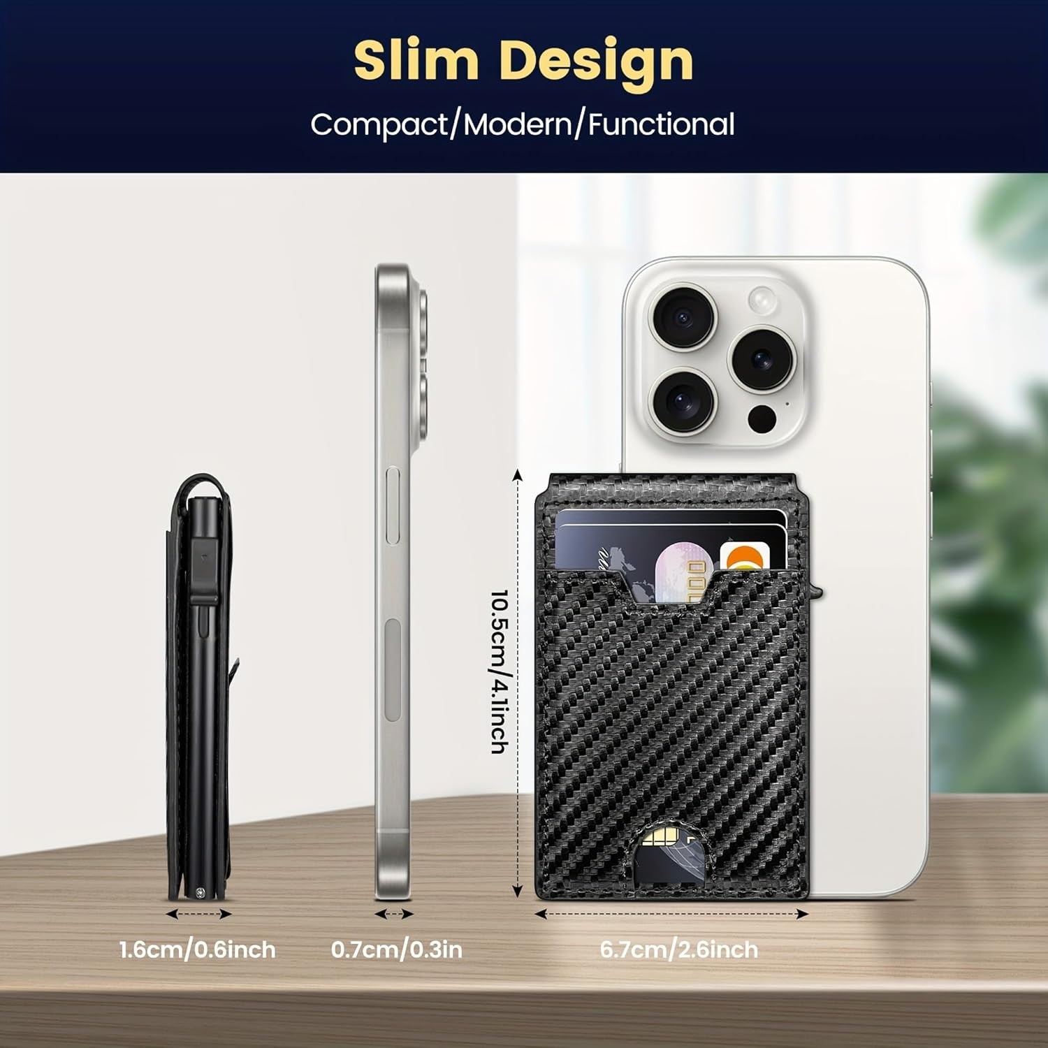 Men’s Slim PopUp Bifold Carbon Fiber Wallet, RFID Blocking, Money Clip, Men Gift