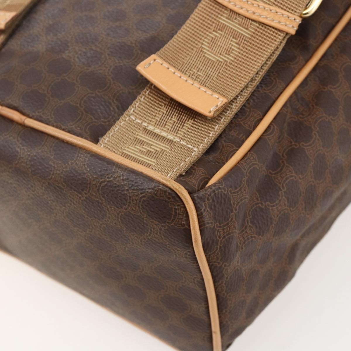 CELINE Macadam Canvas Backpack PVC Leather Brown Gold Auth am11330A