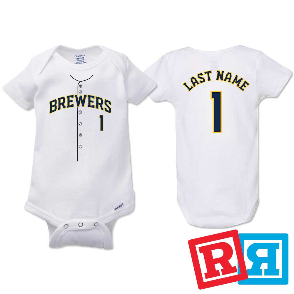Personalized Milwaukee Brewers Gerber Baby Onesie® Cotton White Custom Bodysuit