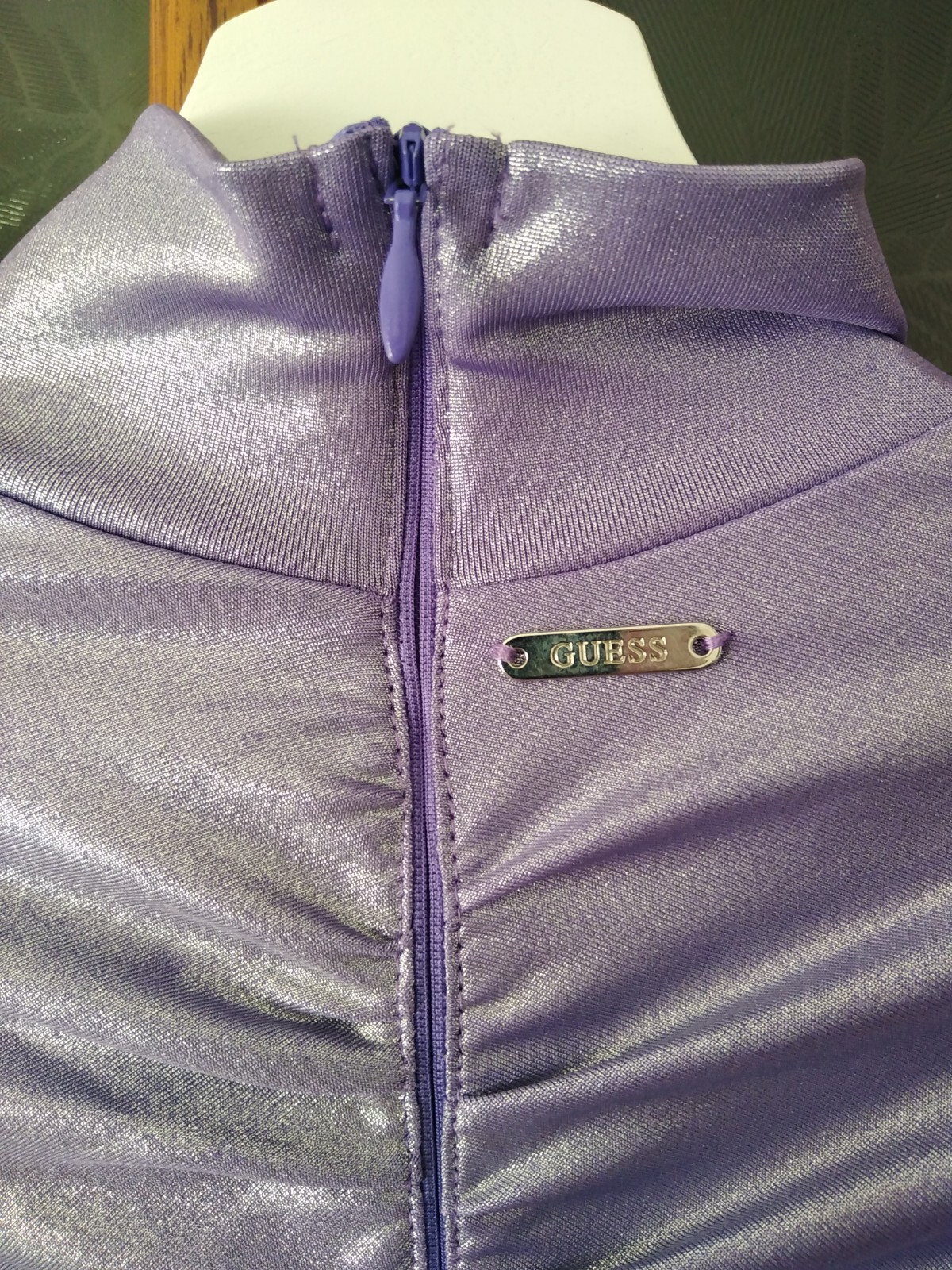 Guess Bodycon Designer Dress Ruched High Neck Womens Uk 4 Stretch Stunning Lilac