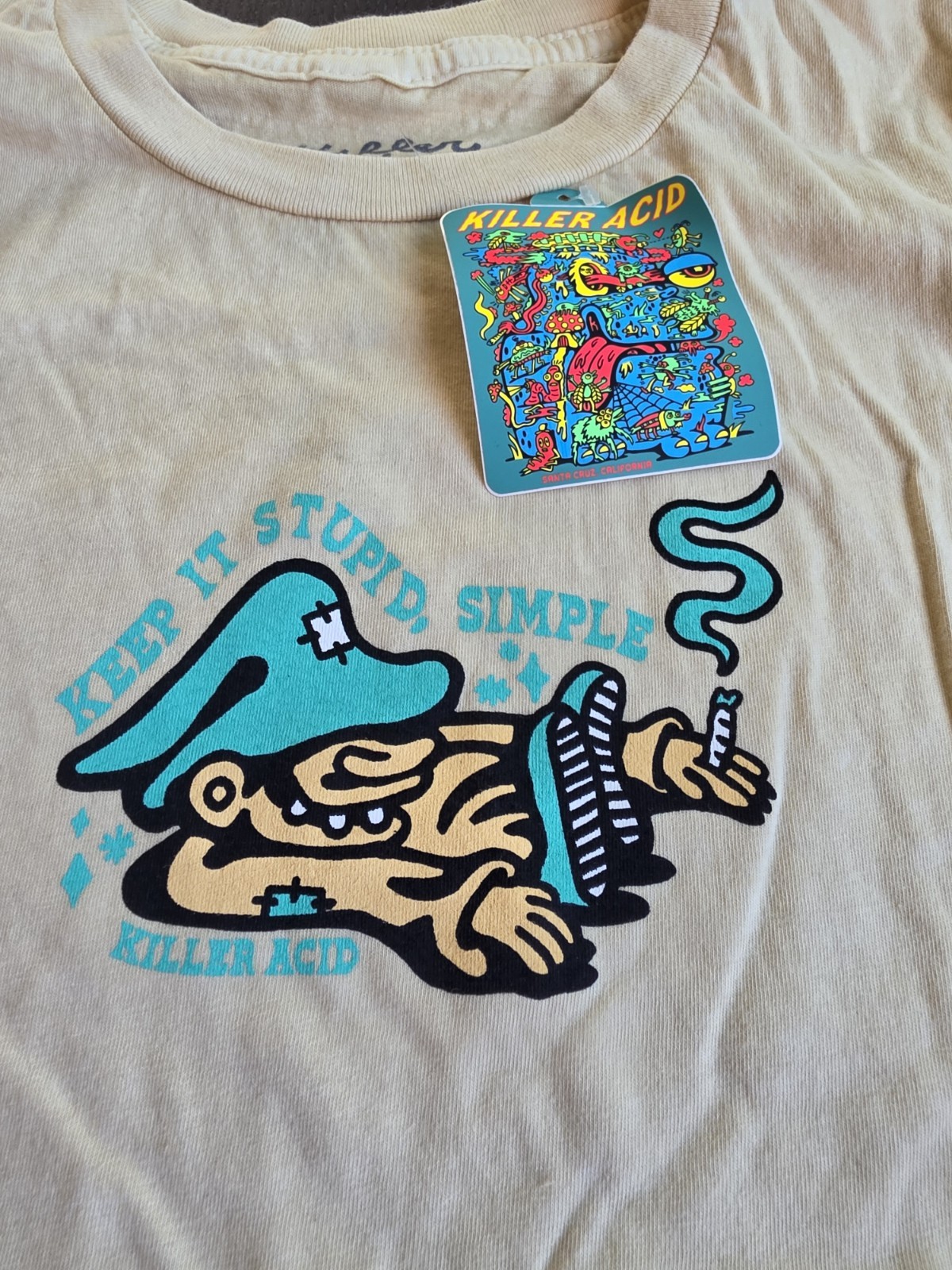 Killer Acid Keep It Stupid,Simple Men’s Size Small Beige T-Shirt