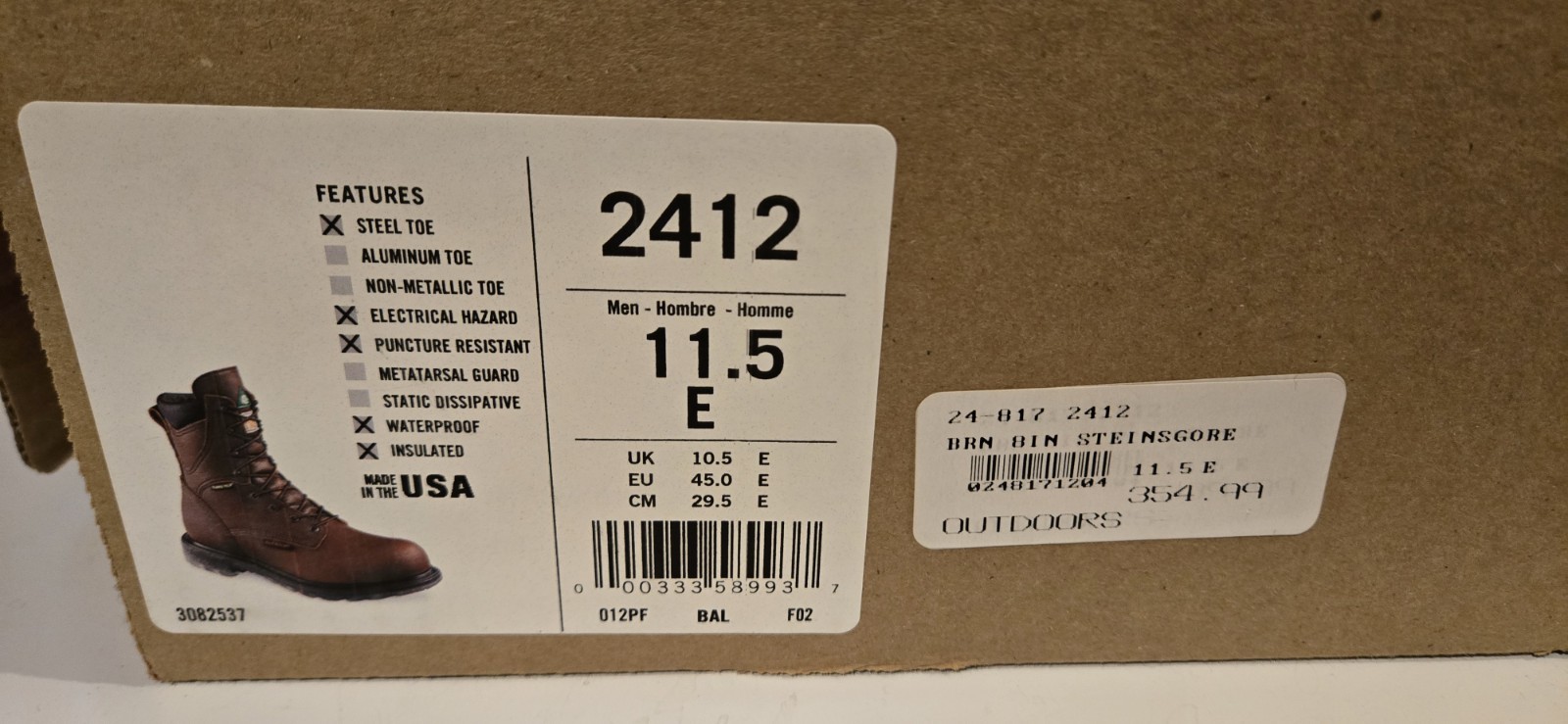 Red Wing 2412 Size 11.5E Leather Boots Goretex Insulated Steel Toe