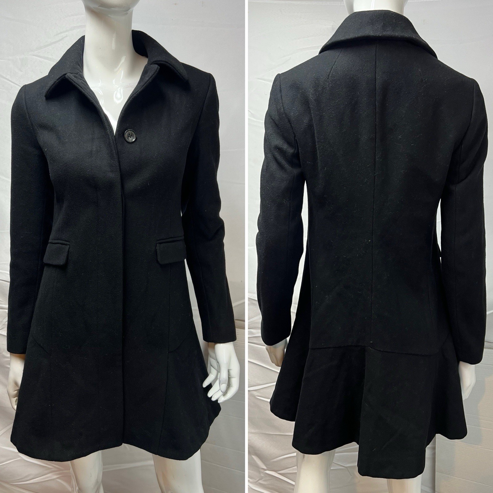Banana Republic Women’s 0 Black Italian Wool Fabric Mario Bellucci Pea Coat