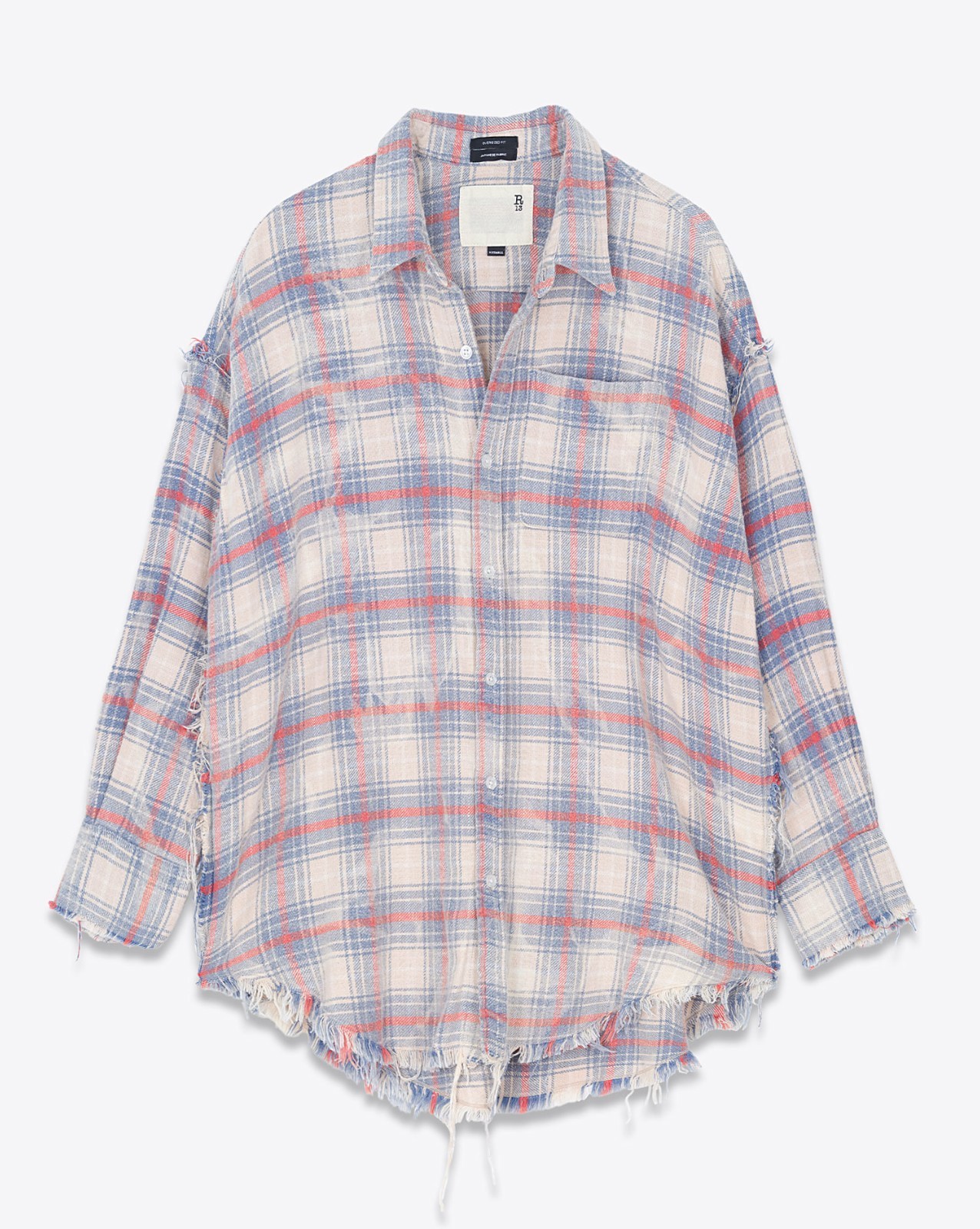 NWT R13 Shredded Seam Drop Neck in Ecru/Blue/Red Plaid