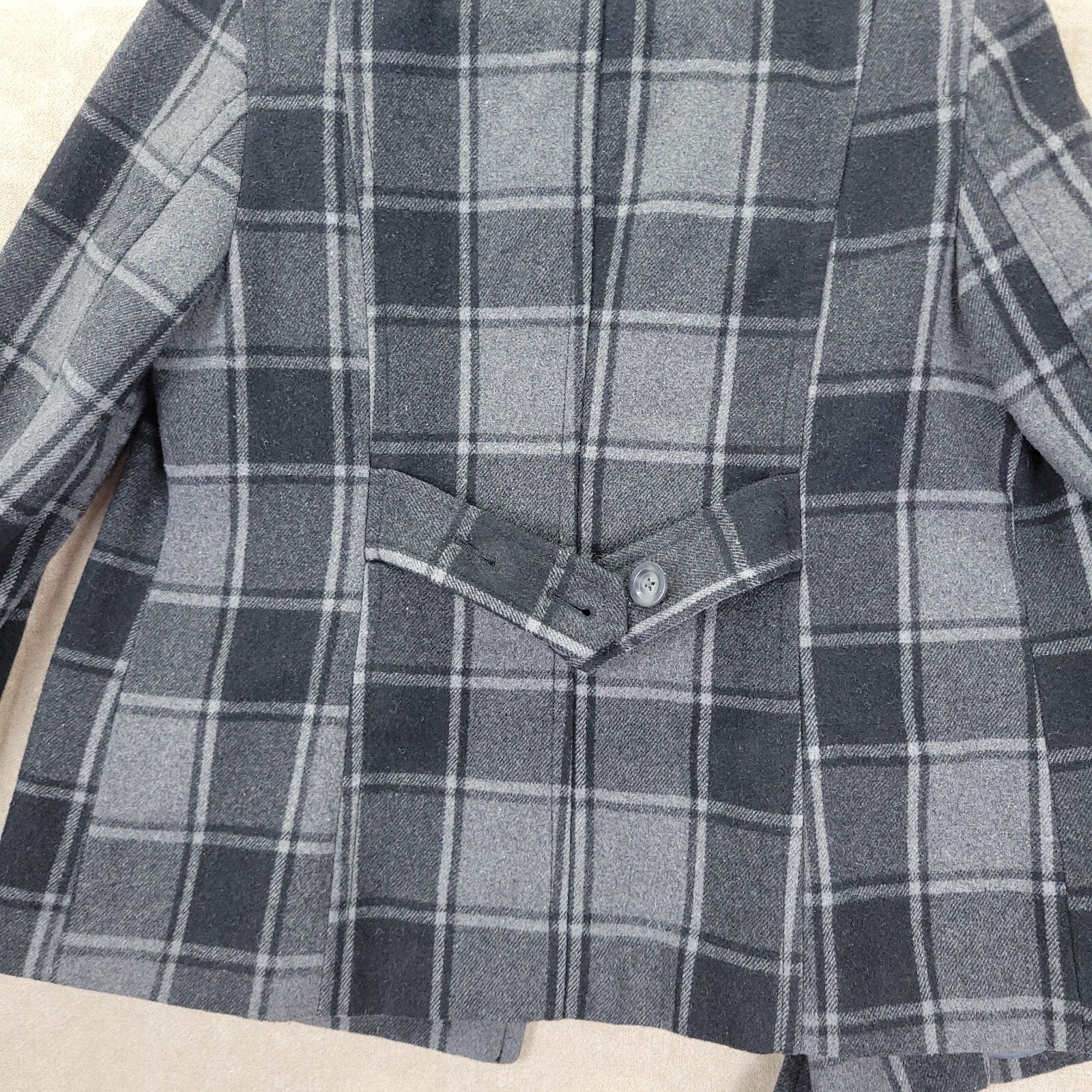 Old Navy Gray & Black Plaid Wool Blend Womens Double Breast Pea Coat Size Medium