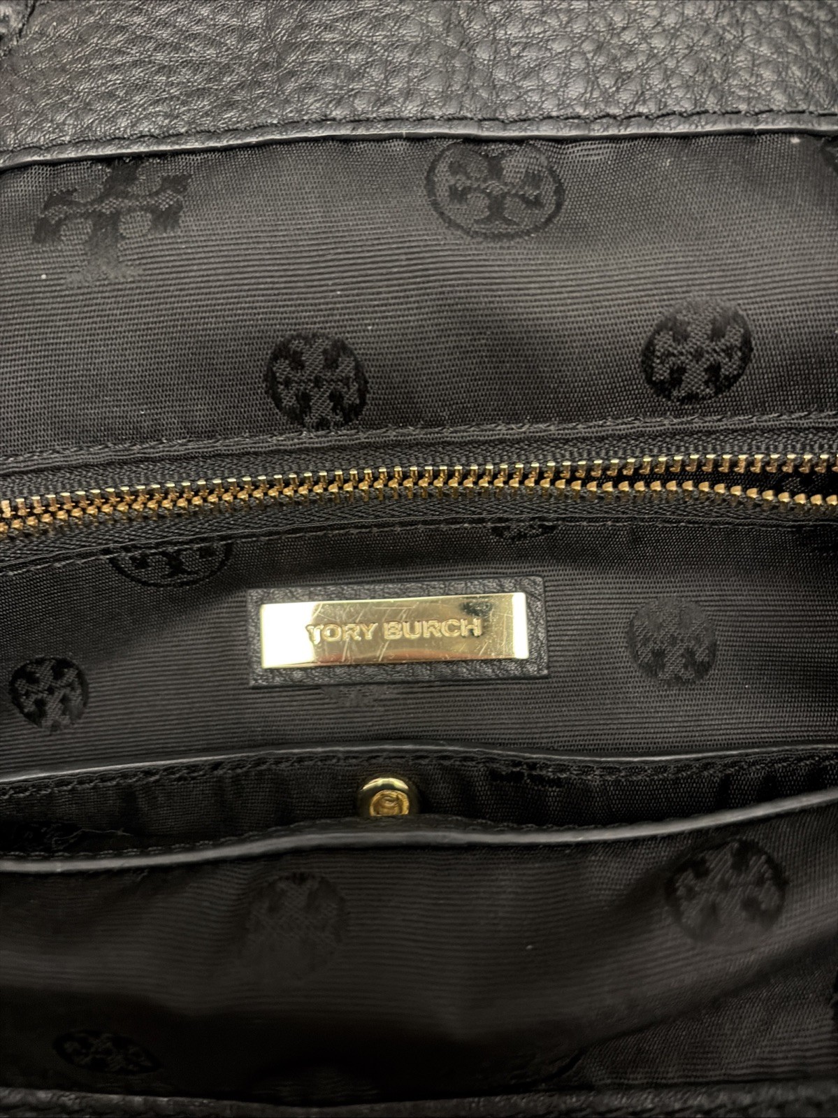 Tory Burch Black Pebbled Leather Backpack Handbag