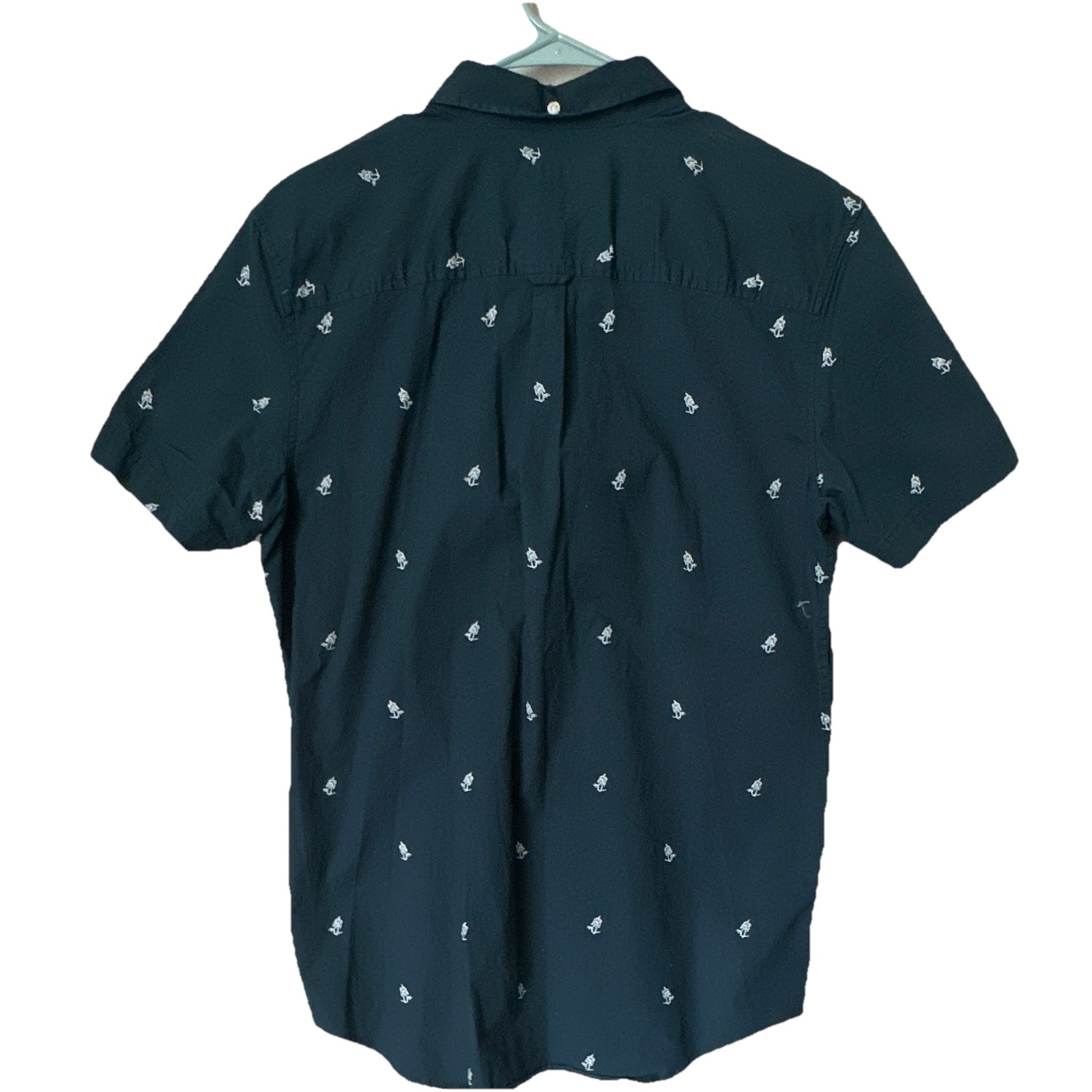 Ben Sherman Men’s L Blue Palm Tree Woven Cotton Short Sleeve Button-Up Pockets