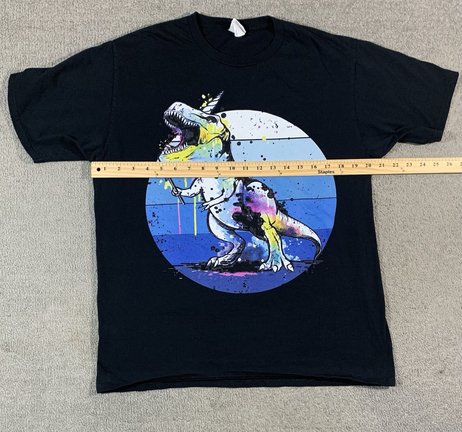 T Rex Unicorn Port & Company Black Graphic Tee Size Large