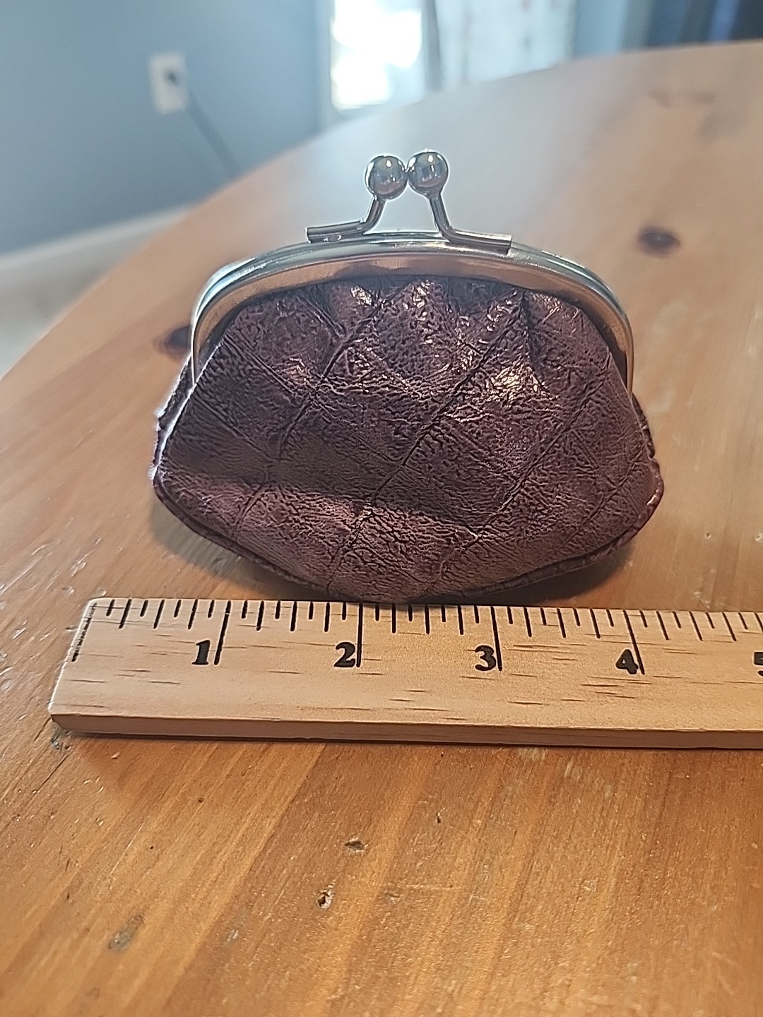 Small Vintage Italian Genuine Leather Burgandy Coin Purse