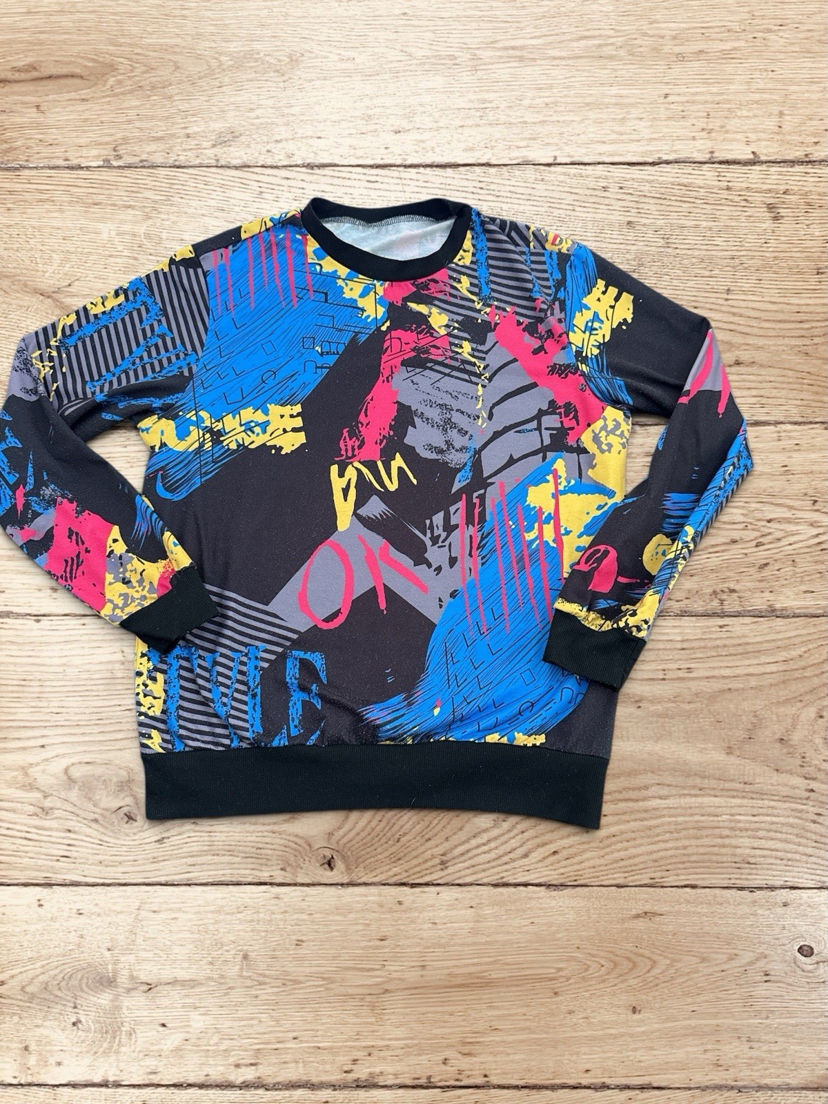 Men’s Multicolor Grafitti Graphic Print Crewneck Pullover Sweatshirt Size S