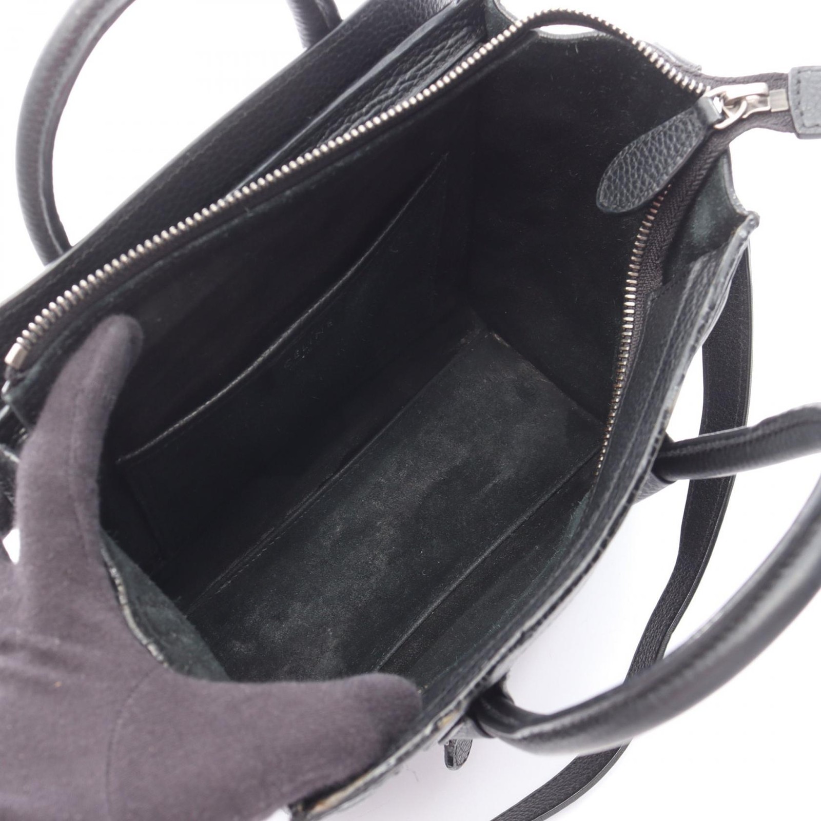 CELINE Luggage Nano Shopper Shoulder Crossbody Handbag 168243 leather Black Used