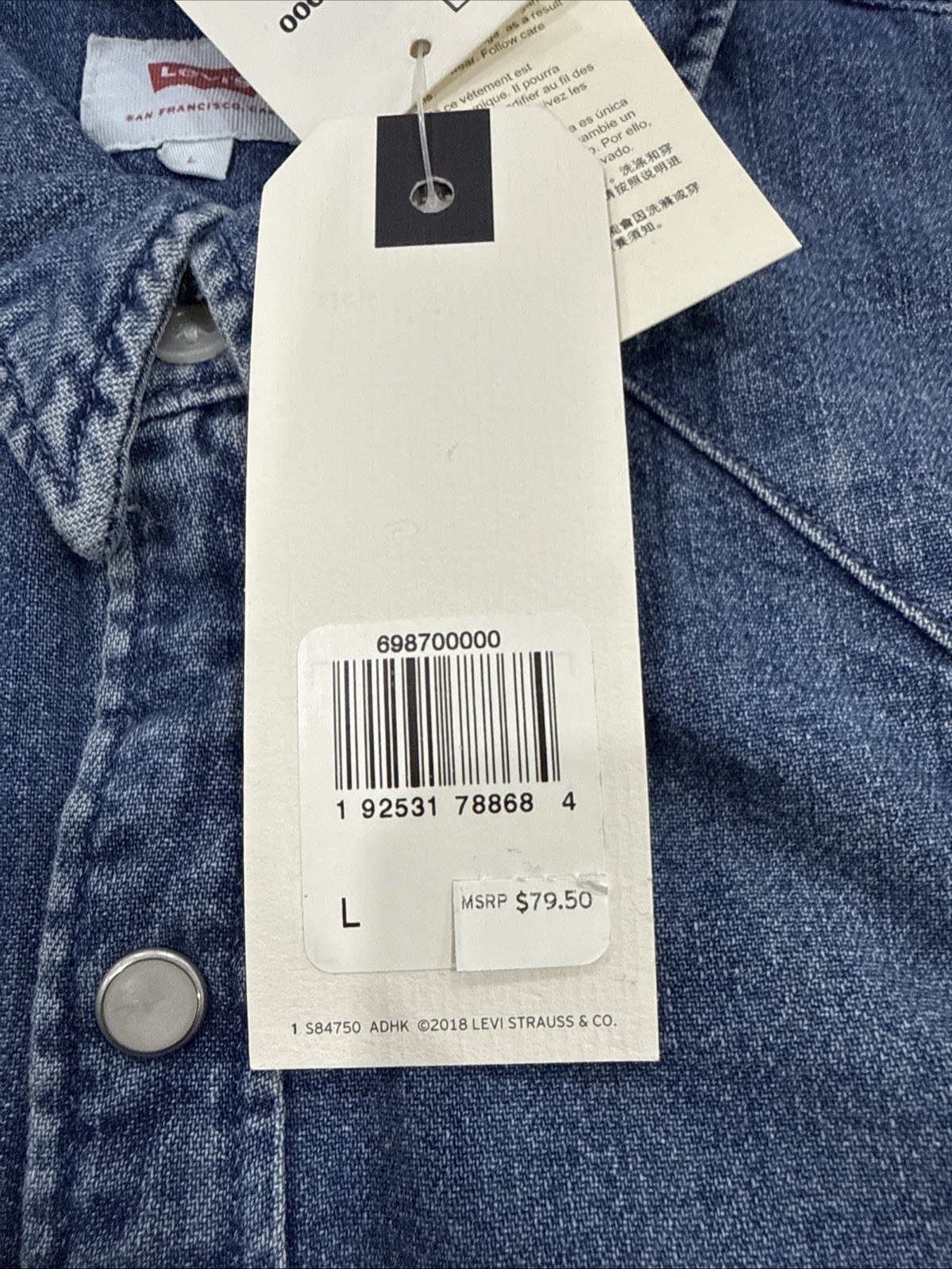 Levi’s Denim Pearl Snap Sawtooth Sellout Long Sleeve Shirt – Mens L New!!