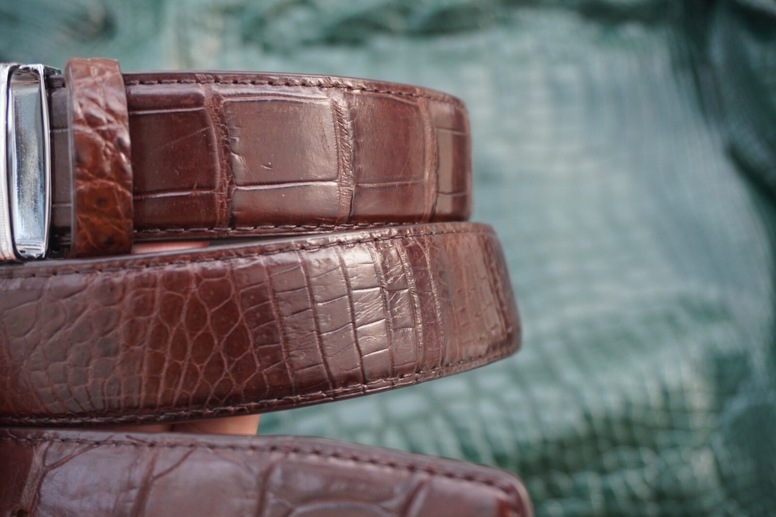 W1.3 inch Brown Real Crocodile Belly Leather Skin Men’s Belt Pin Buckle #K65