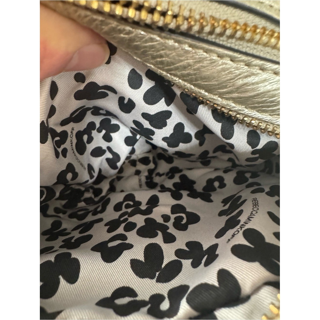 Rebecca Minkoff Gold Metallic Leather Double Zip Mini Saddle Crossbody Bag Y2K