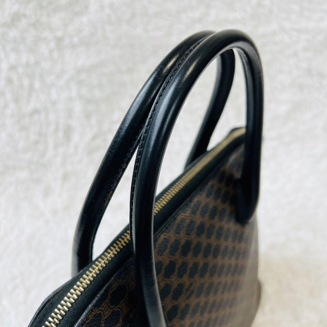 CELINE Black Macadam Dome Half Moon Top Handle Handbag Vintage Auth