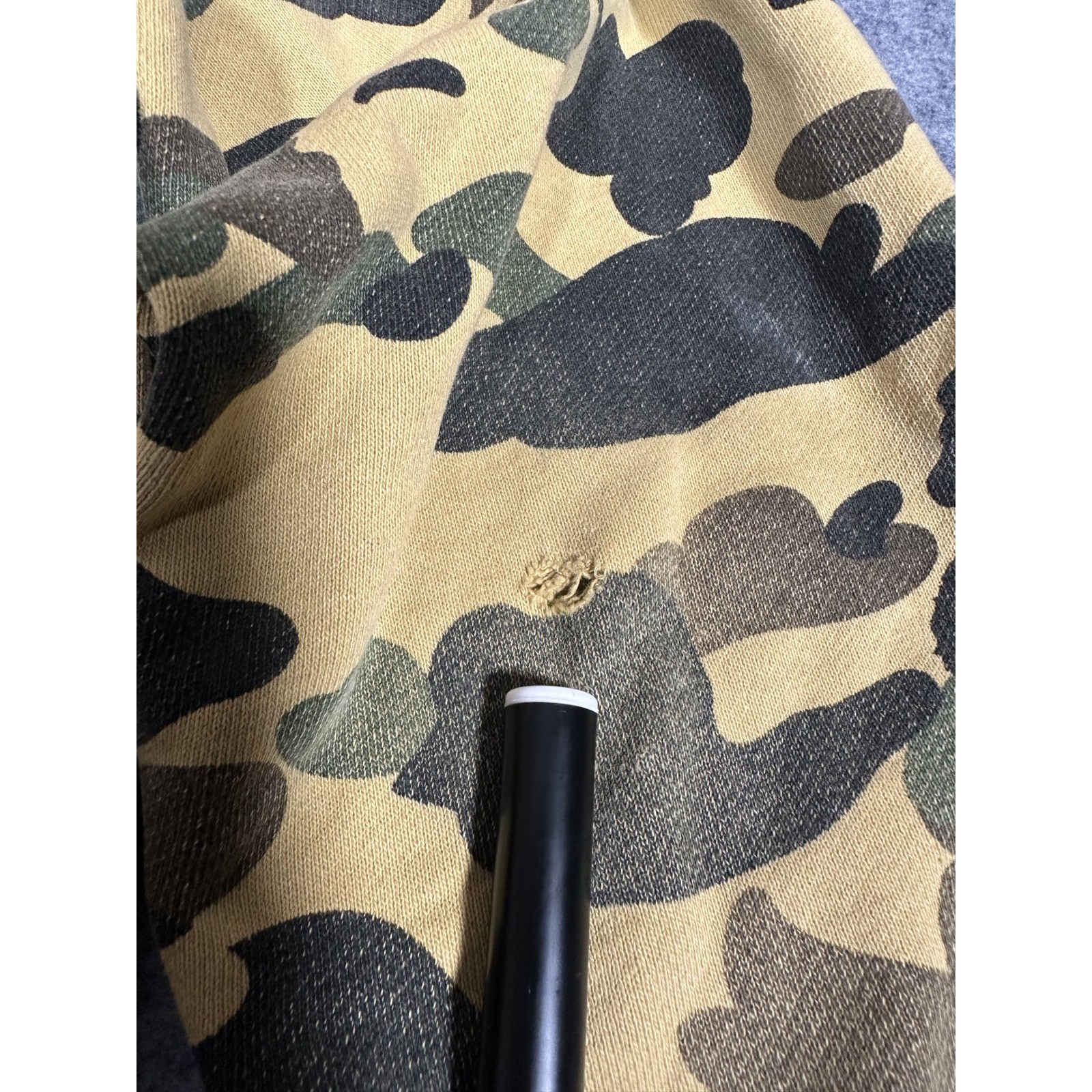 A Bathing Ape Shark Full-Zip Hoodie Medium Yellow Camo Cotton Frayed Hem