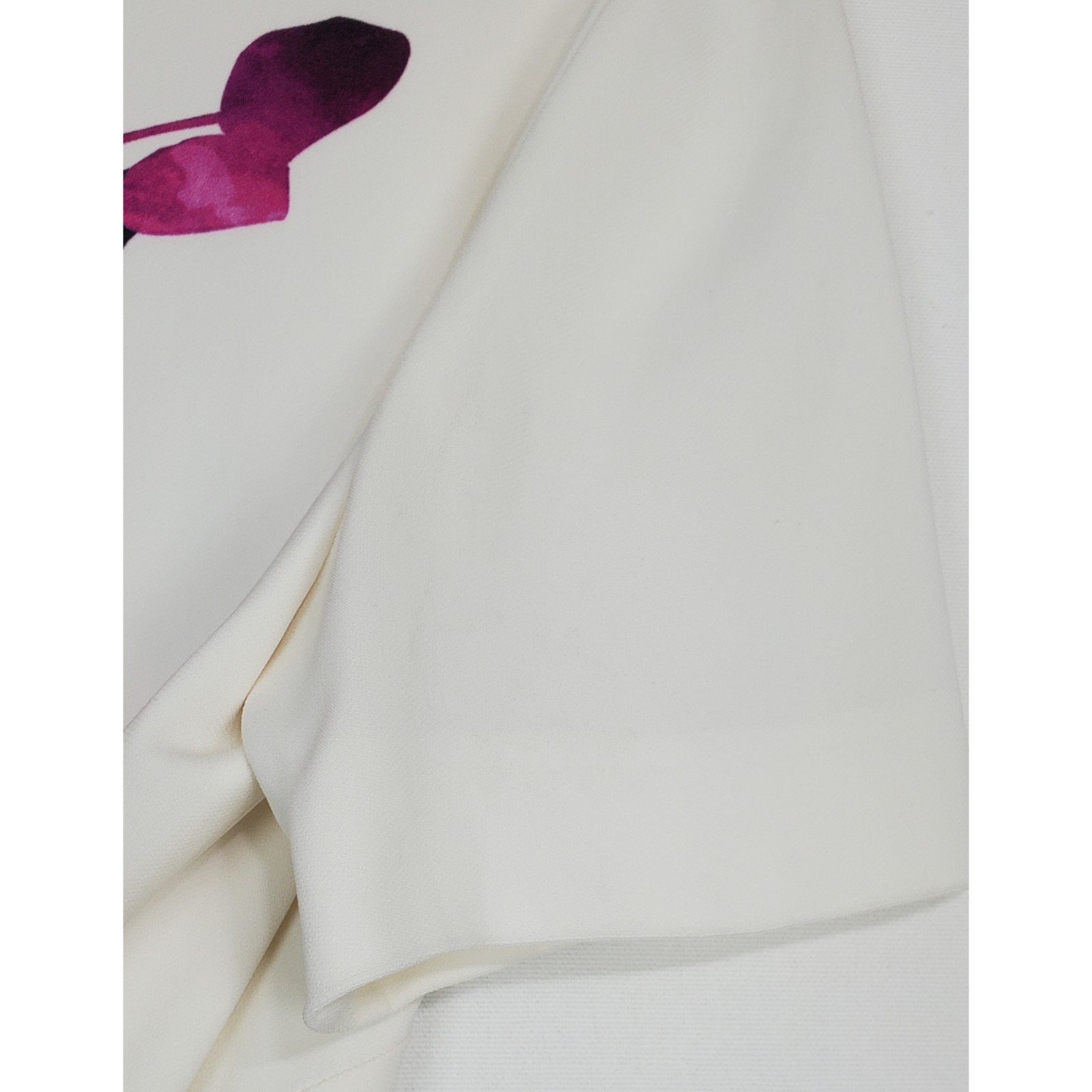 Escada 42 large floral sheath dress short sleeves ruffle white multi summer boho