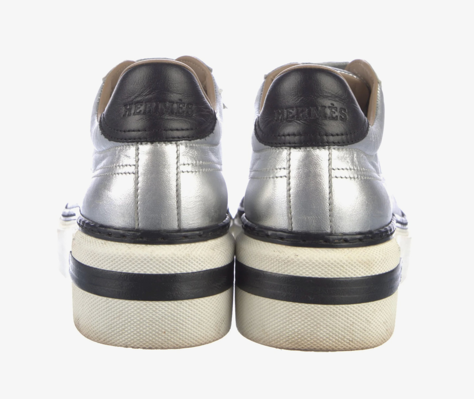 Hermès Women’s Nappa Leather Silver Polo Sneakers Sz 7.5 / 37.5