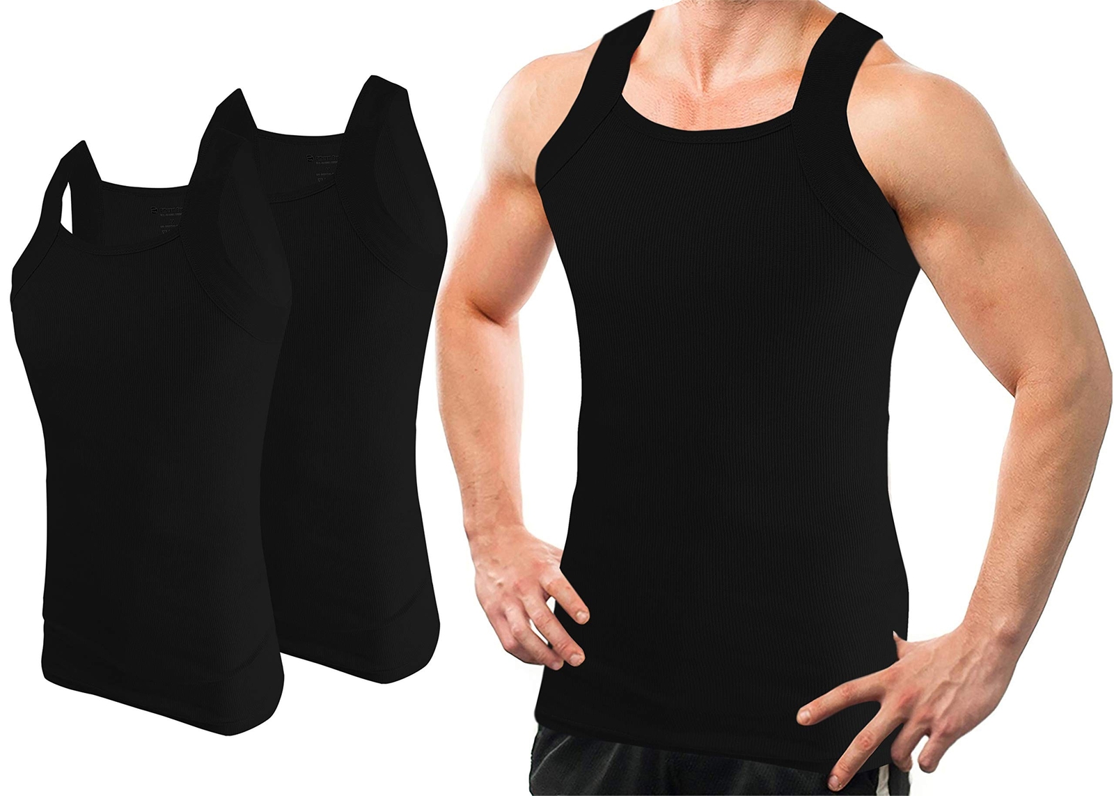 Different Touch Men’s G-unit Style Tank Tops Square Cut Muscle Rib A-Shirts, …