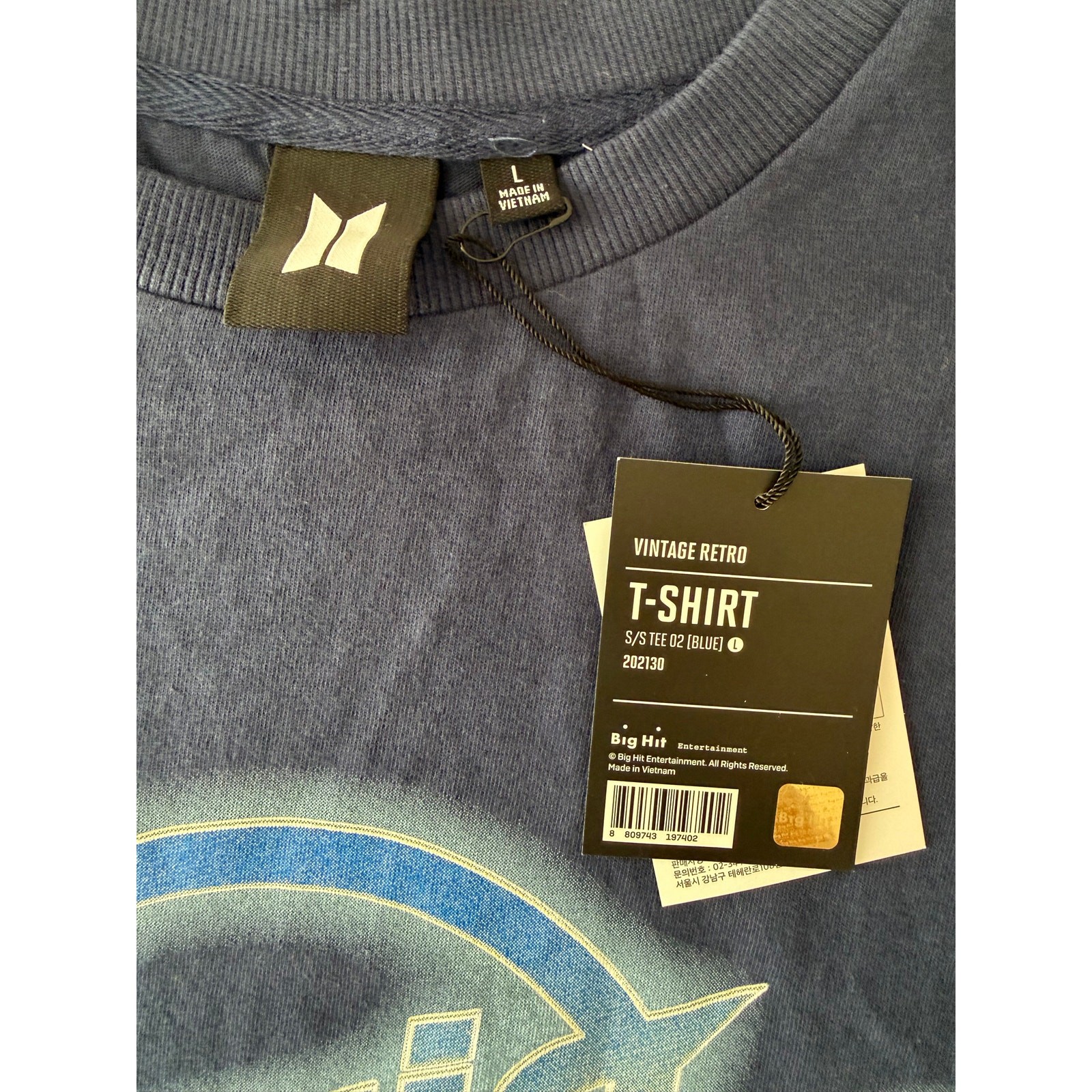 BTS Jimin Big Hit Vintage Retro Short Sleeves T-shirt Large Blue New With Tags