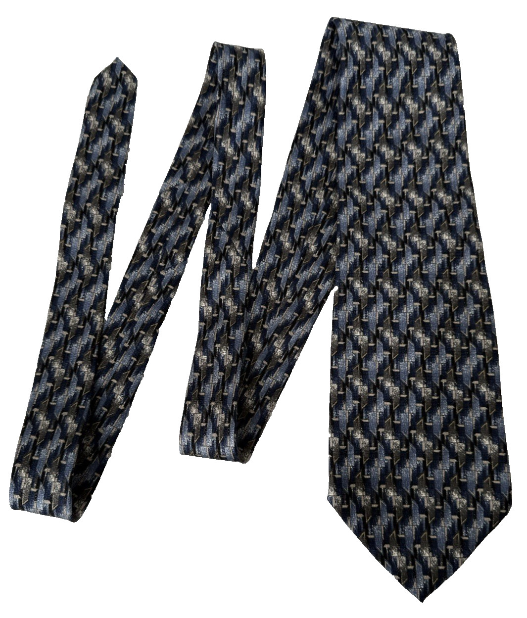 Barrinton Navy Gray Black Abstract Woven Pattern 100% Silk Classic Neck Tie Neck