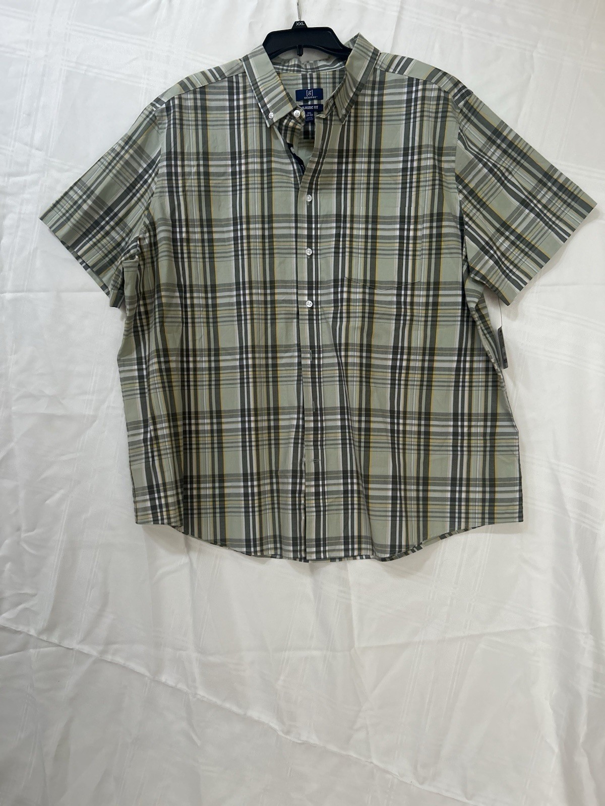 George Big Men’s Classic Fit Short Sleeve Plaid Button-Down Shirt – XXL Stretch