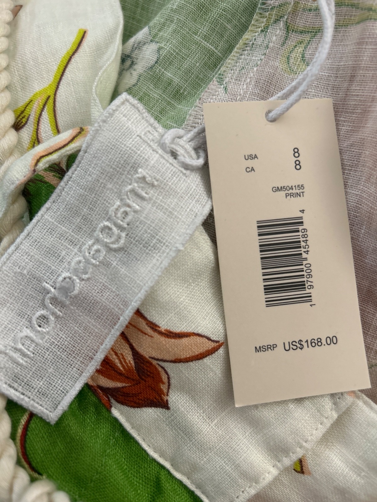 Magaschoni Women’s Linen Floral Pleated Shorts Size 8 NWT Tasseled Rope Belt