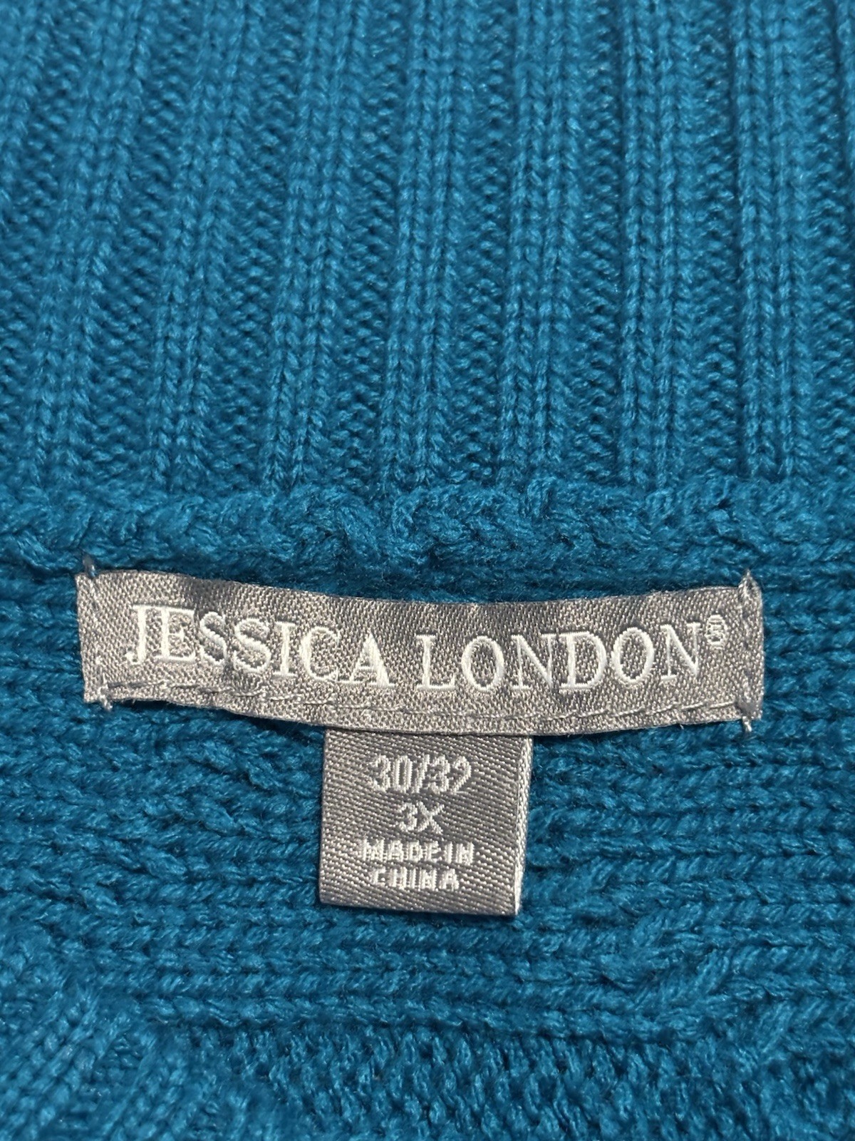 Jessica London Women’s Plus 3X Blue Cable Knit V-Neck Pullover Sweater Acrylic