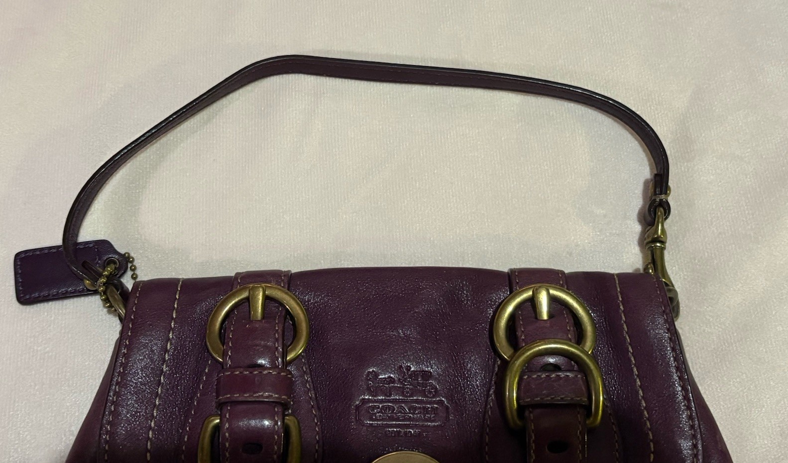 Coach 65th Legacy Stripe Purple Leather Clutch Bag Turn Lock