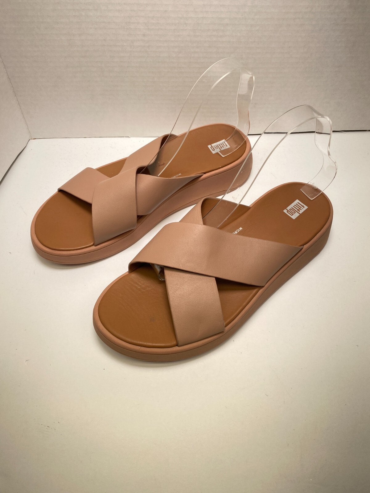 FitFlop F-MODE Women’s Leather Flatform Cross Pink Slides sz 10