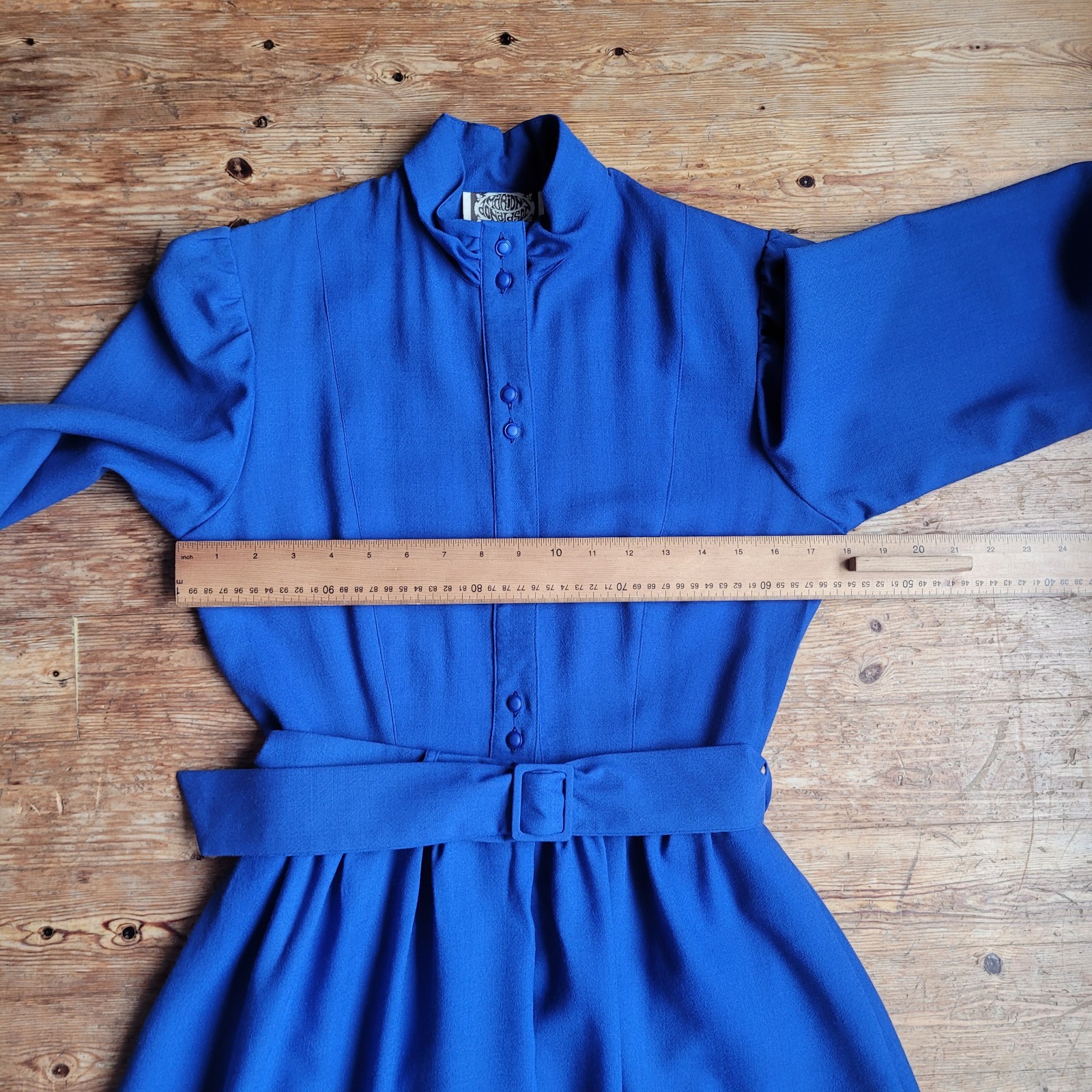 Marion Donaldson Vintage Deep Blue Wool Midi Dress Belted Pockets 10 12 Uk