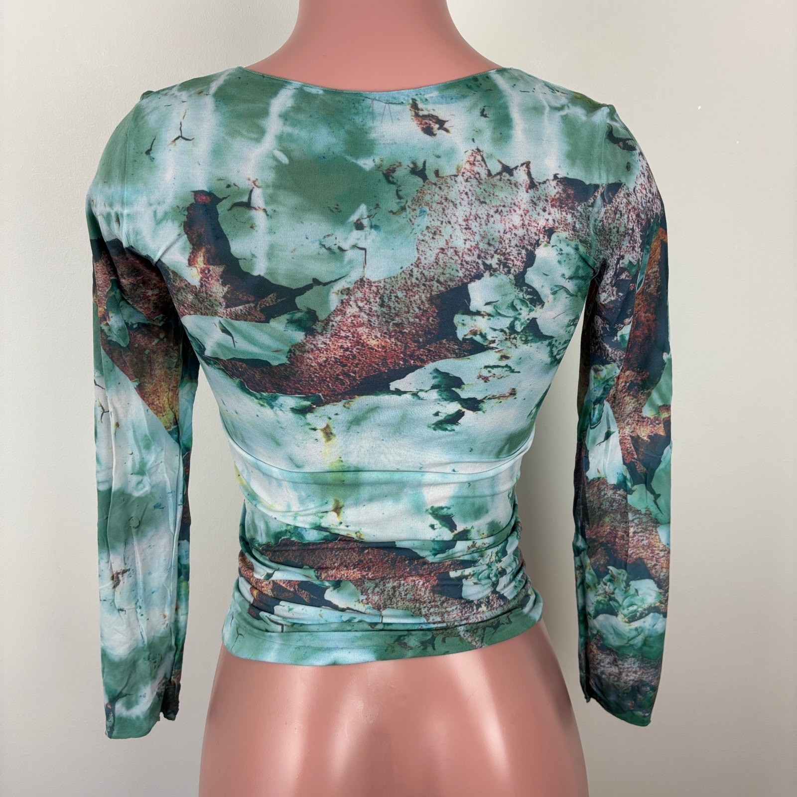 AMB second skin mesh top semi sheer green blue One Size tie dye