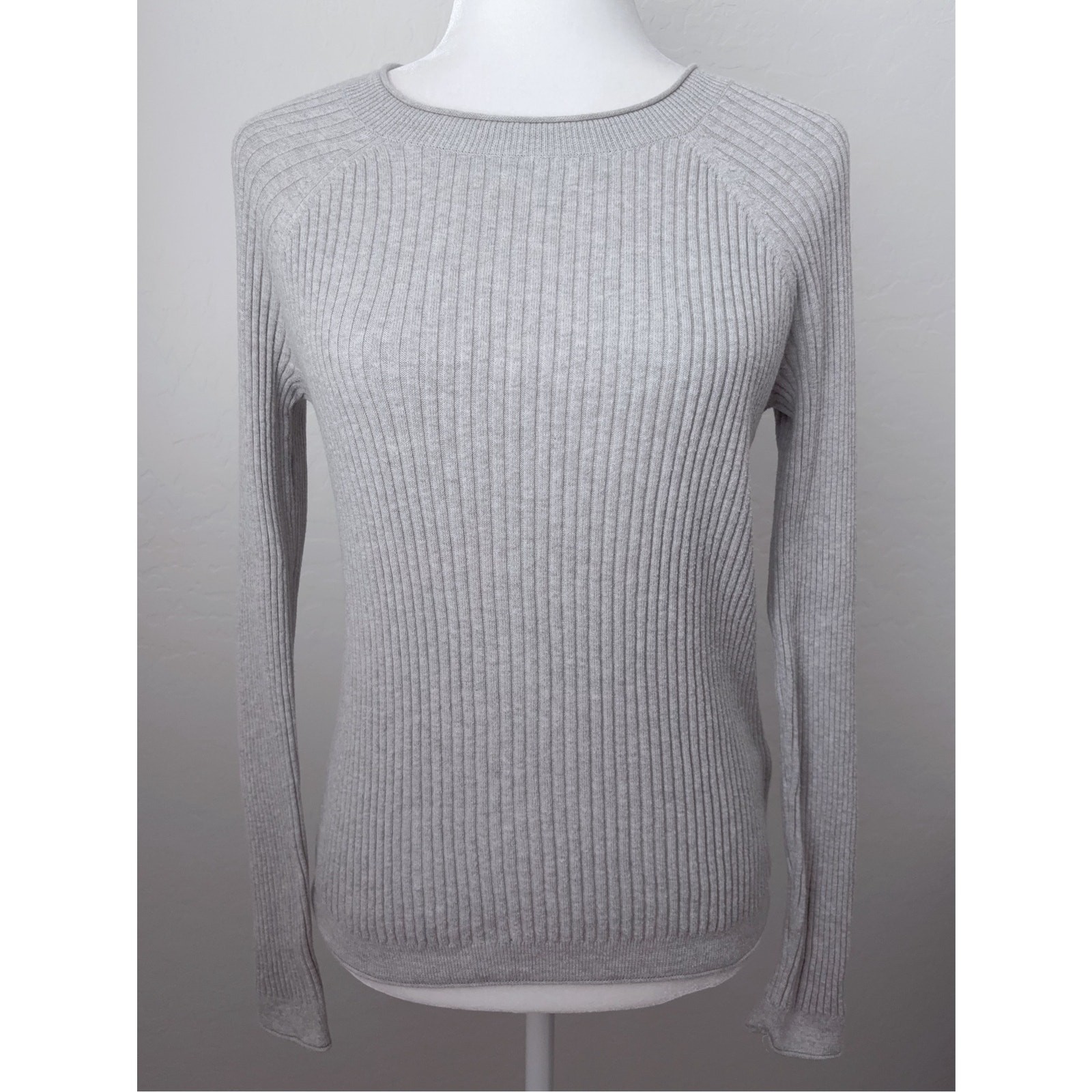 Alex Mill Josie Rib Cotton Cashmere Sweater in Grey Size Medium Neutral Classic