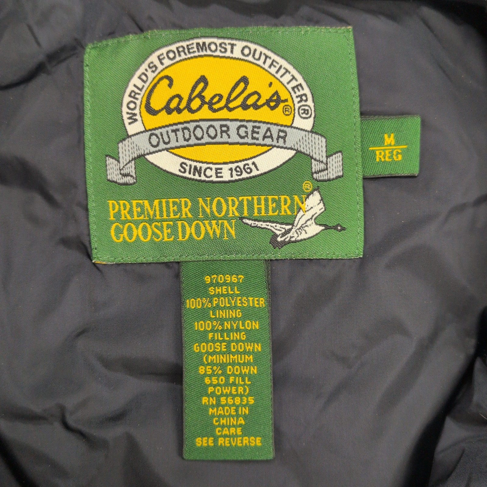 Cabelas Premier Northern Goose Down Black Puffer Zip Vest Jacket 650 Mens MReg