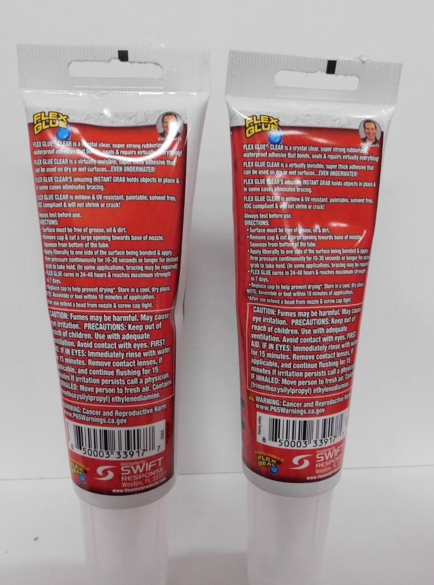 Flex Glue Strong Rubberized Waterproof Adhesive, 4-oz, Clear-2 Pack