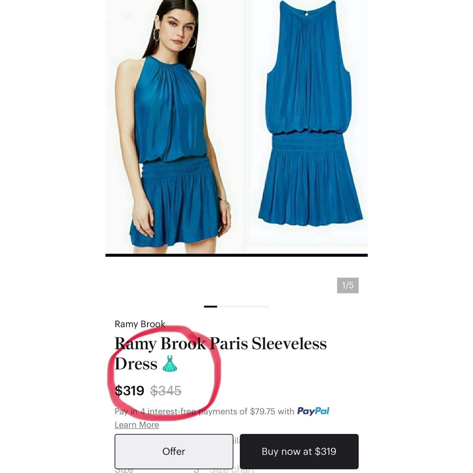 Ramy Brook Paris Smocked Blouson Sleeveless Mini Dress Blue Medium